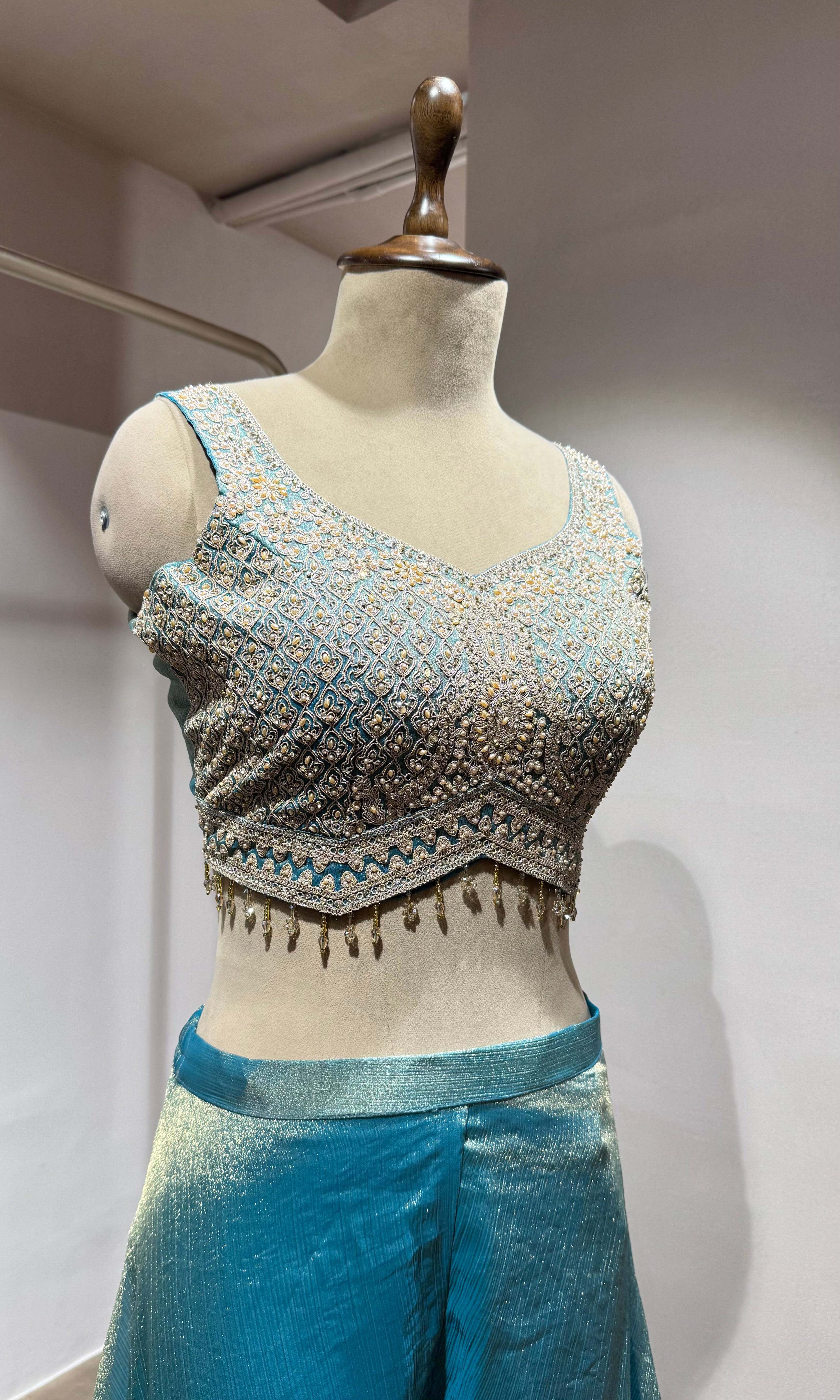 Sea green CROP TOP PALAZZO WITH CAPE