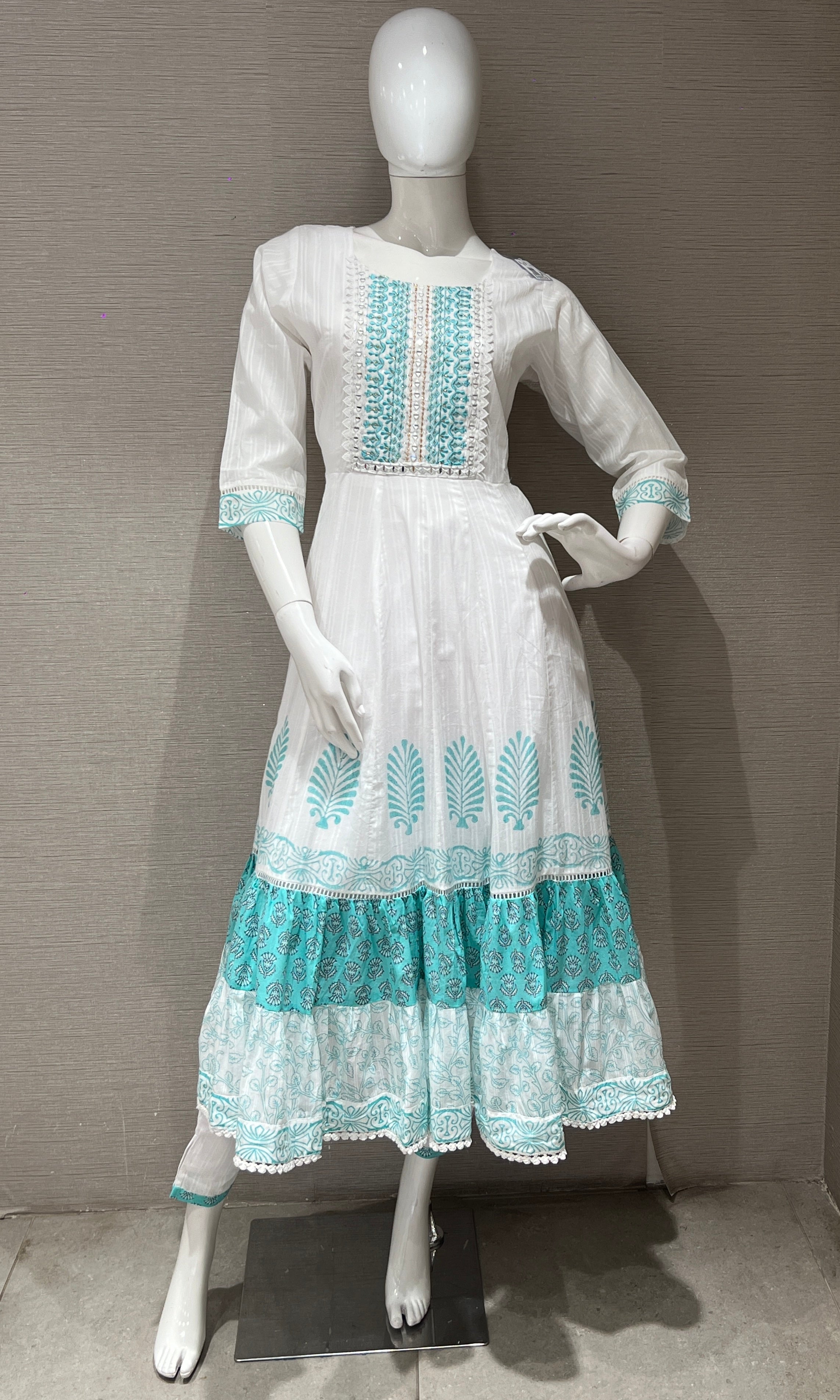 Green Anarkali frock with straight pant k222