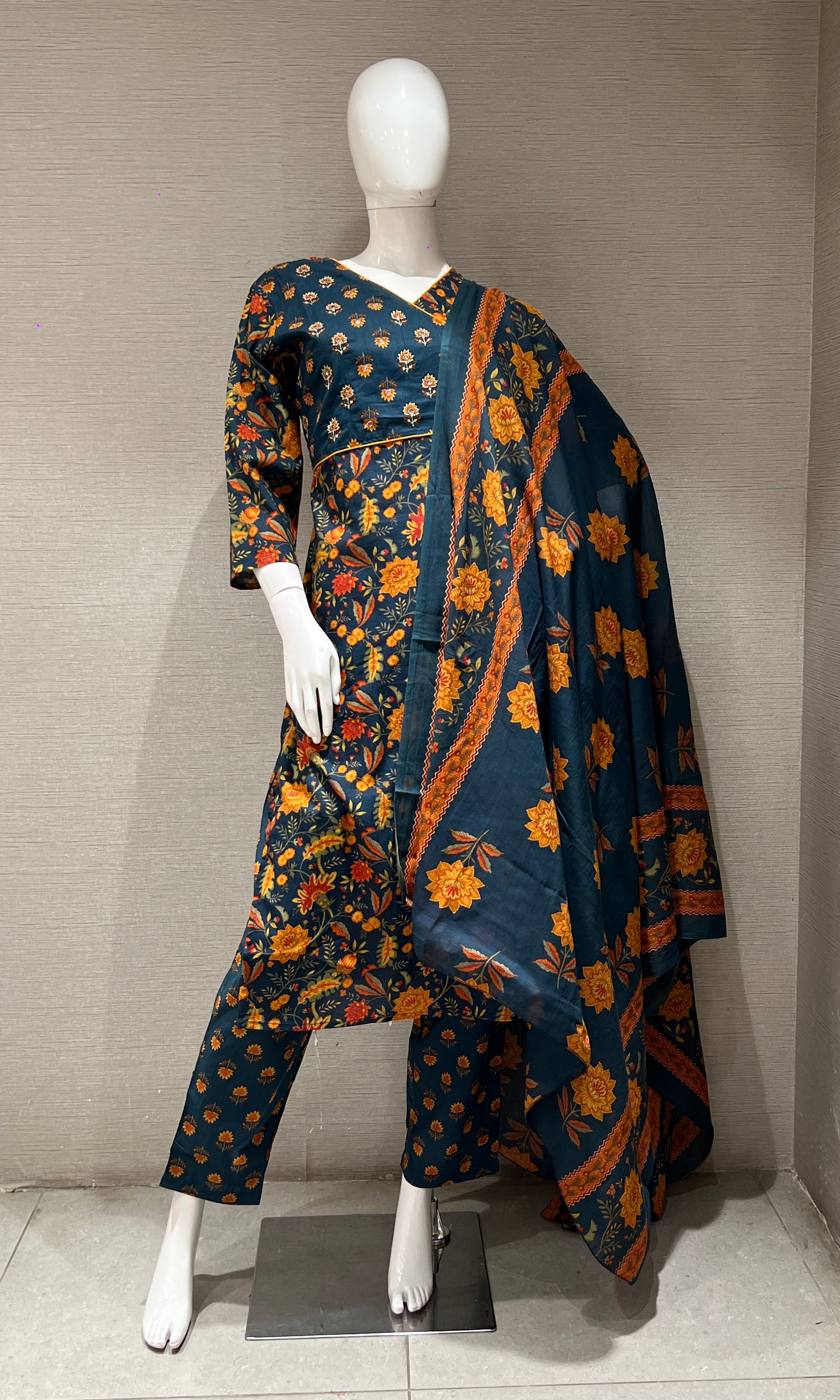 blue printed FLORAL kurta set