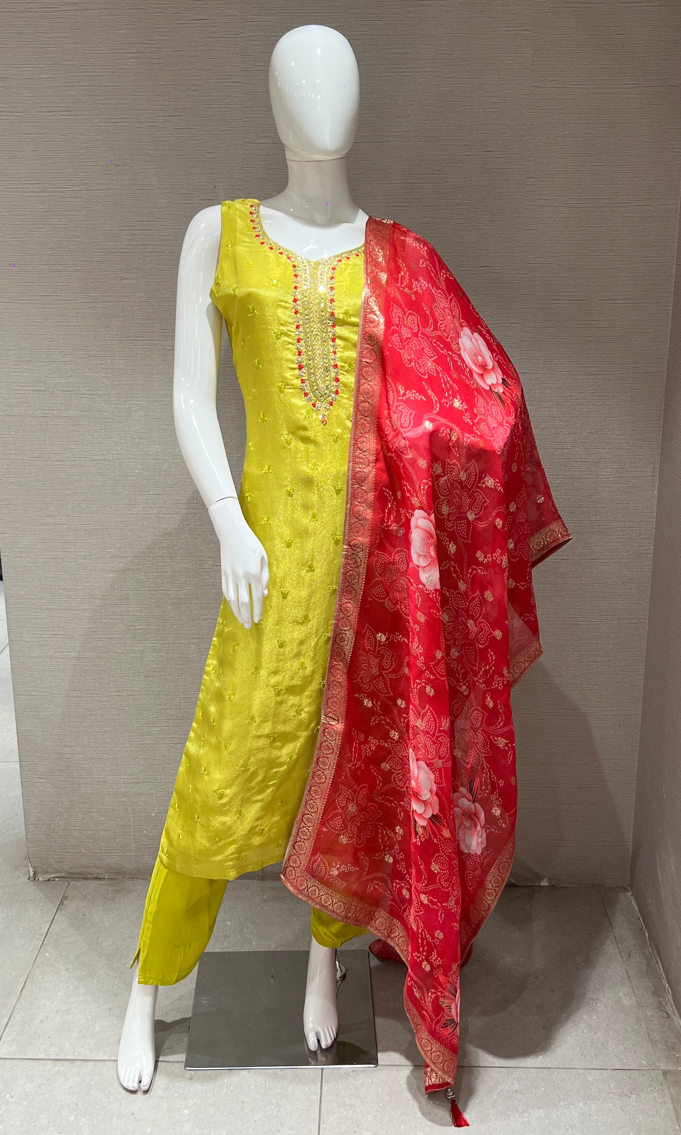 Mehandi green kurta set WITH FLORAL DUPATTA