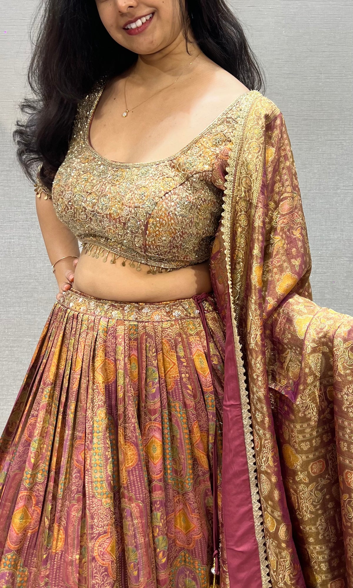 Golden Terracotta banarasi Silk Lehenga with dupatta