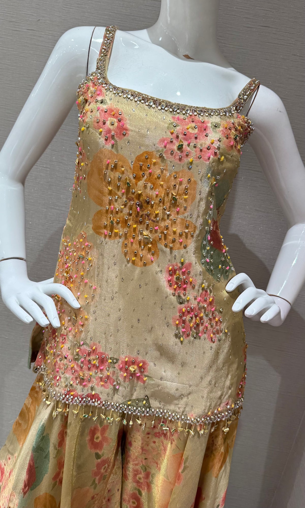 GREEN Art Silk Multicolor Floral Printed Sharara Set