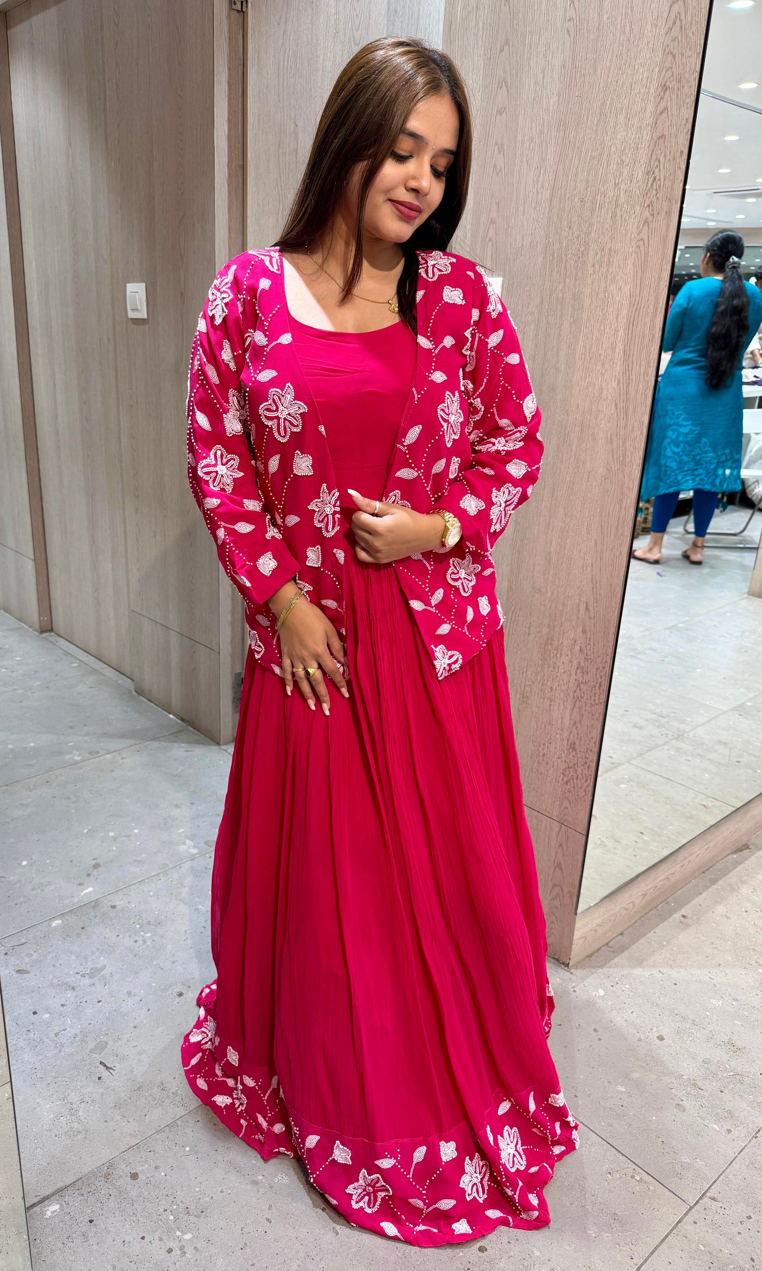 Pink long dress with jacket