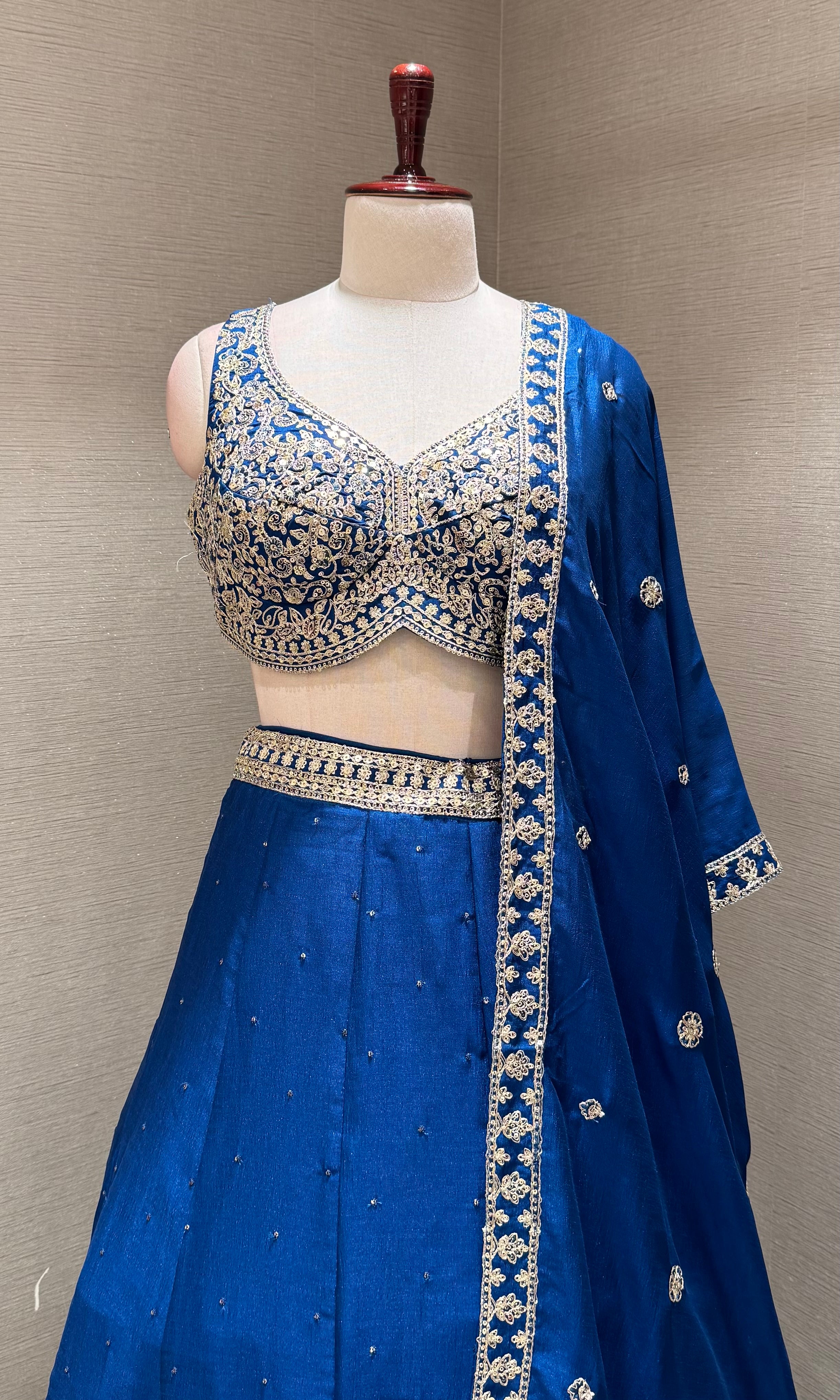 Royal Blue Lehenga Choli with Silver and Gold Embroidery