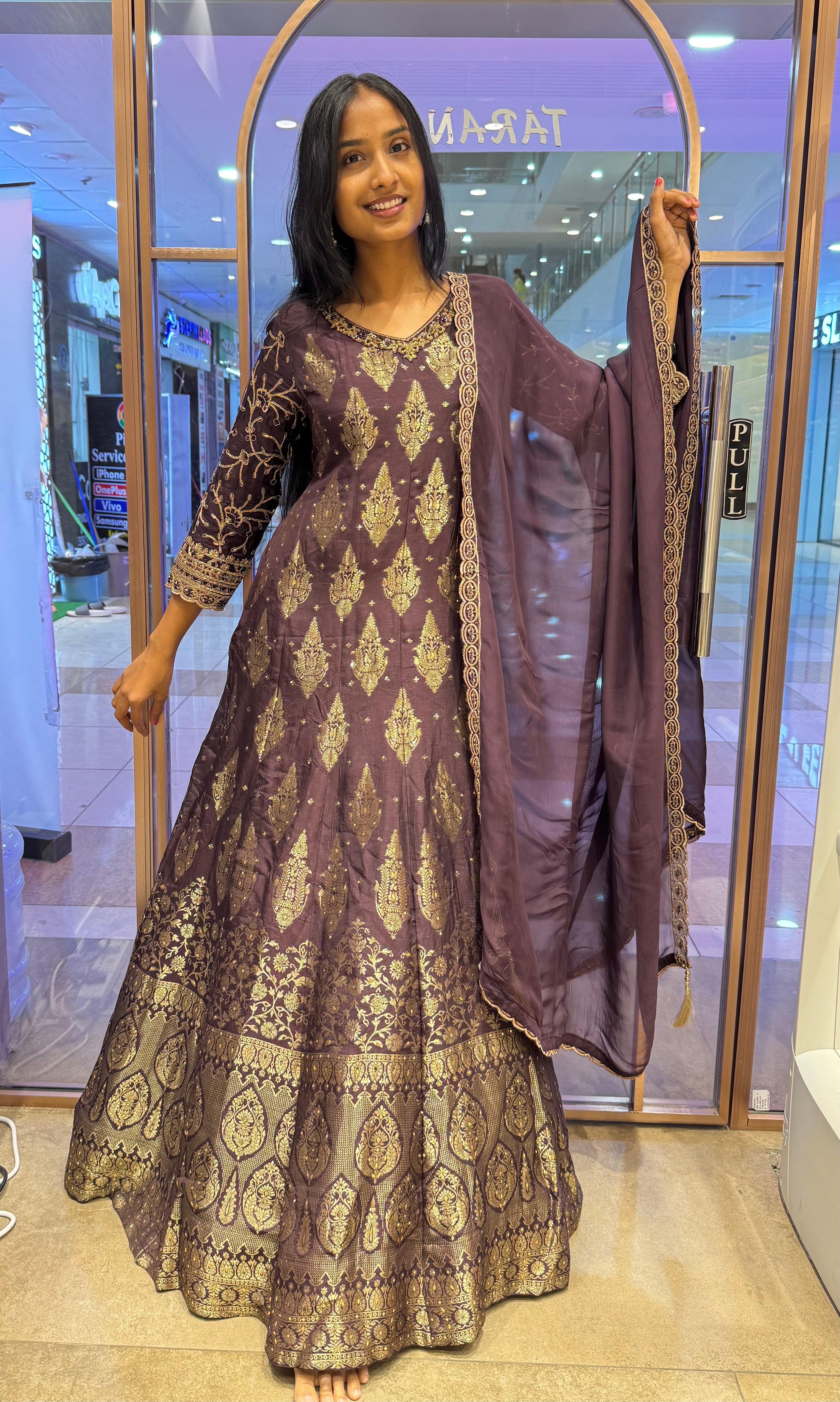 BROWN GOLDEN EMBROIDERED ANARKALI