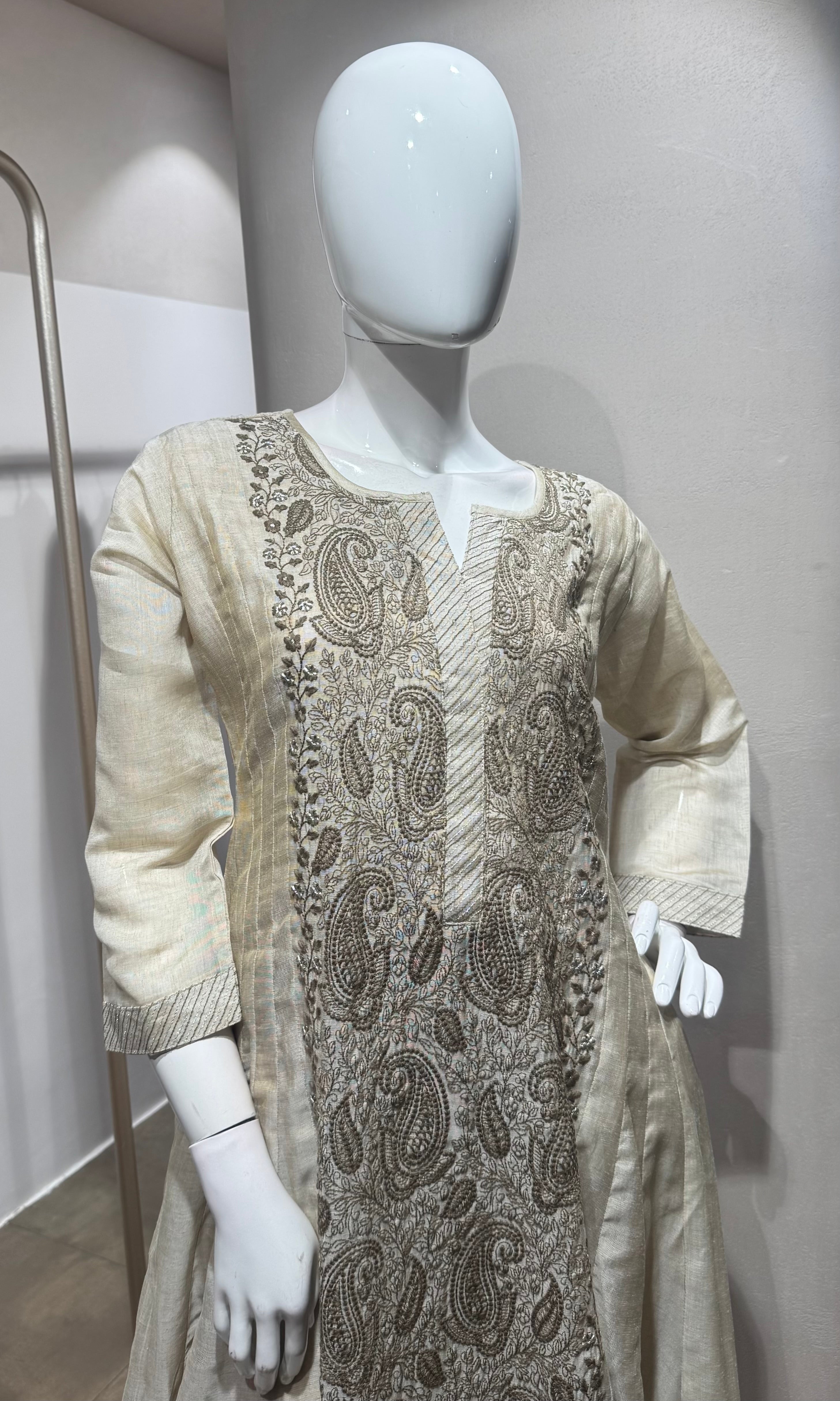 Beige embroidered kurta set