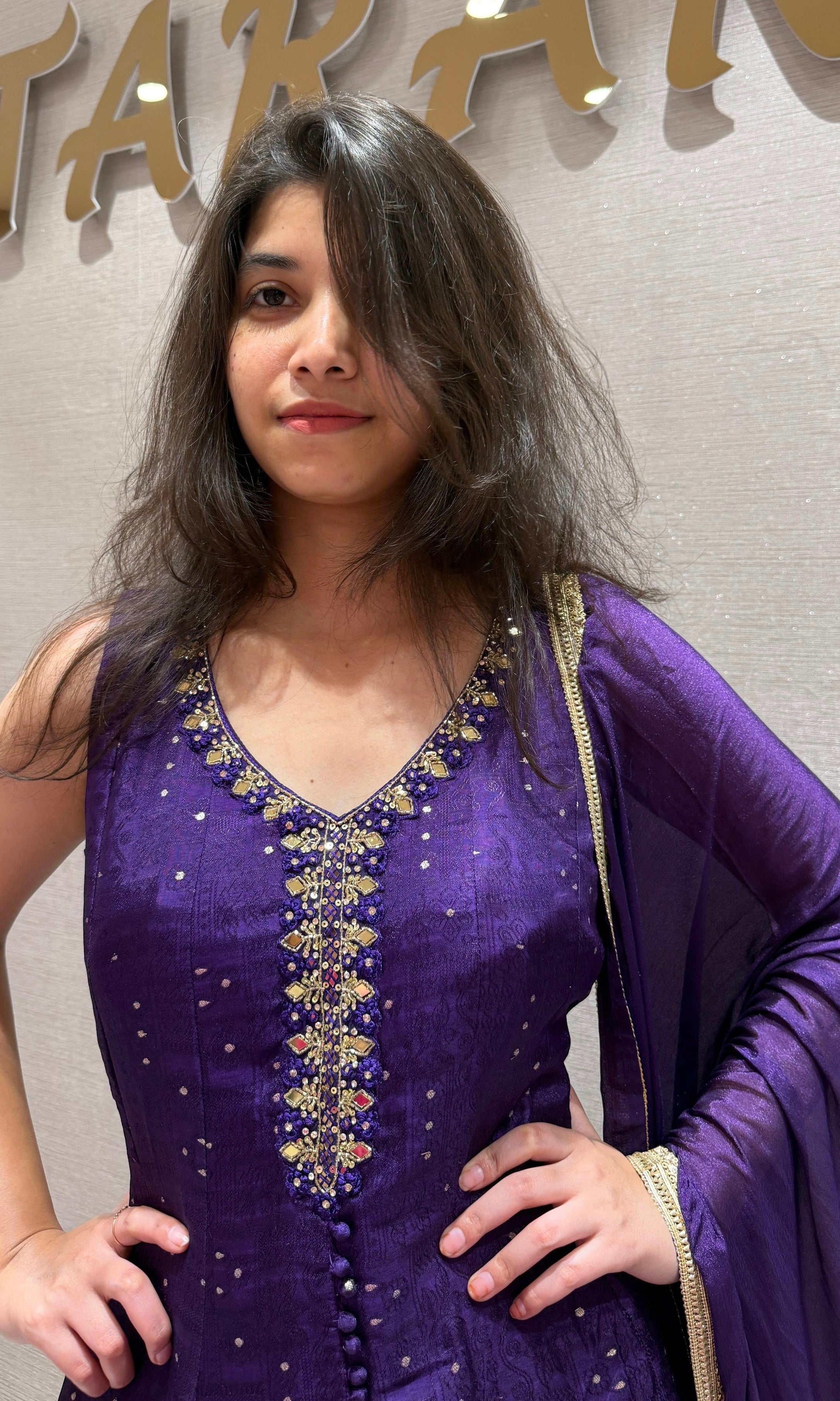 Purple Front Slit Anarkali kurta Set