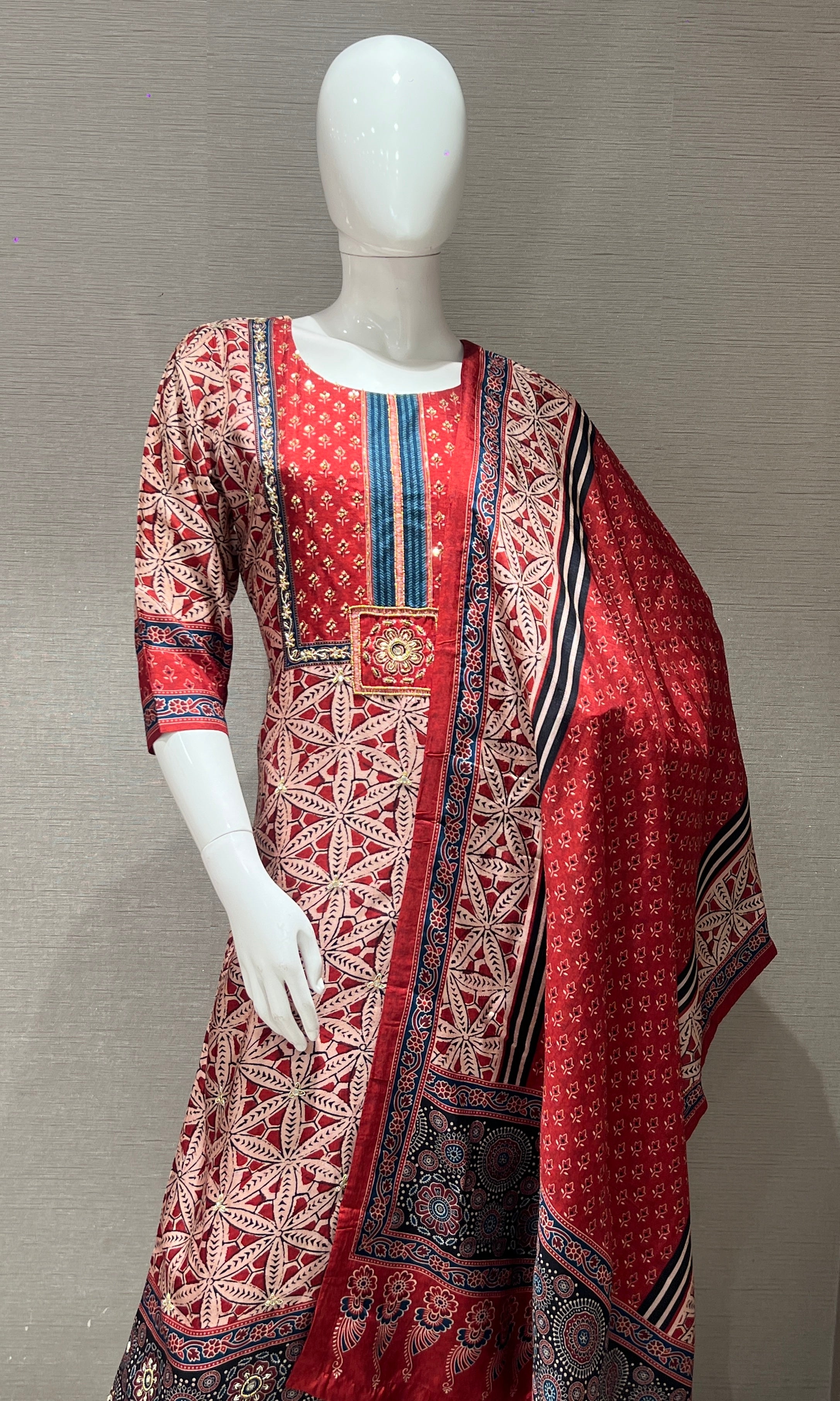 Rust Printed Kurta Set