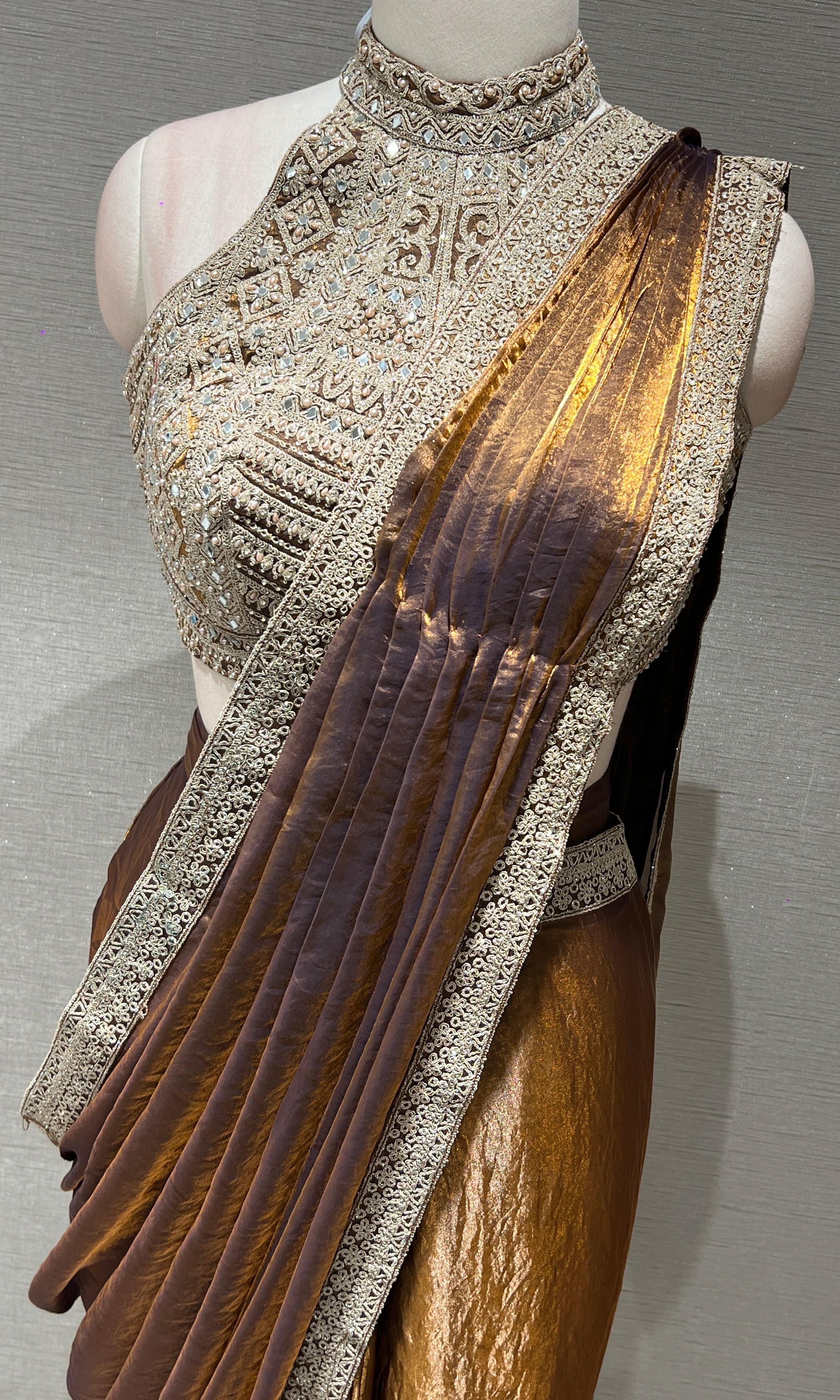 HONEY gold WITH CORSET BLOUSE DRAPE SAREE