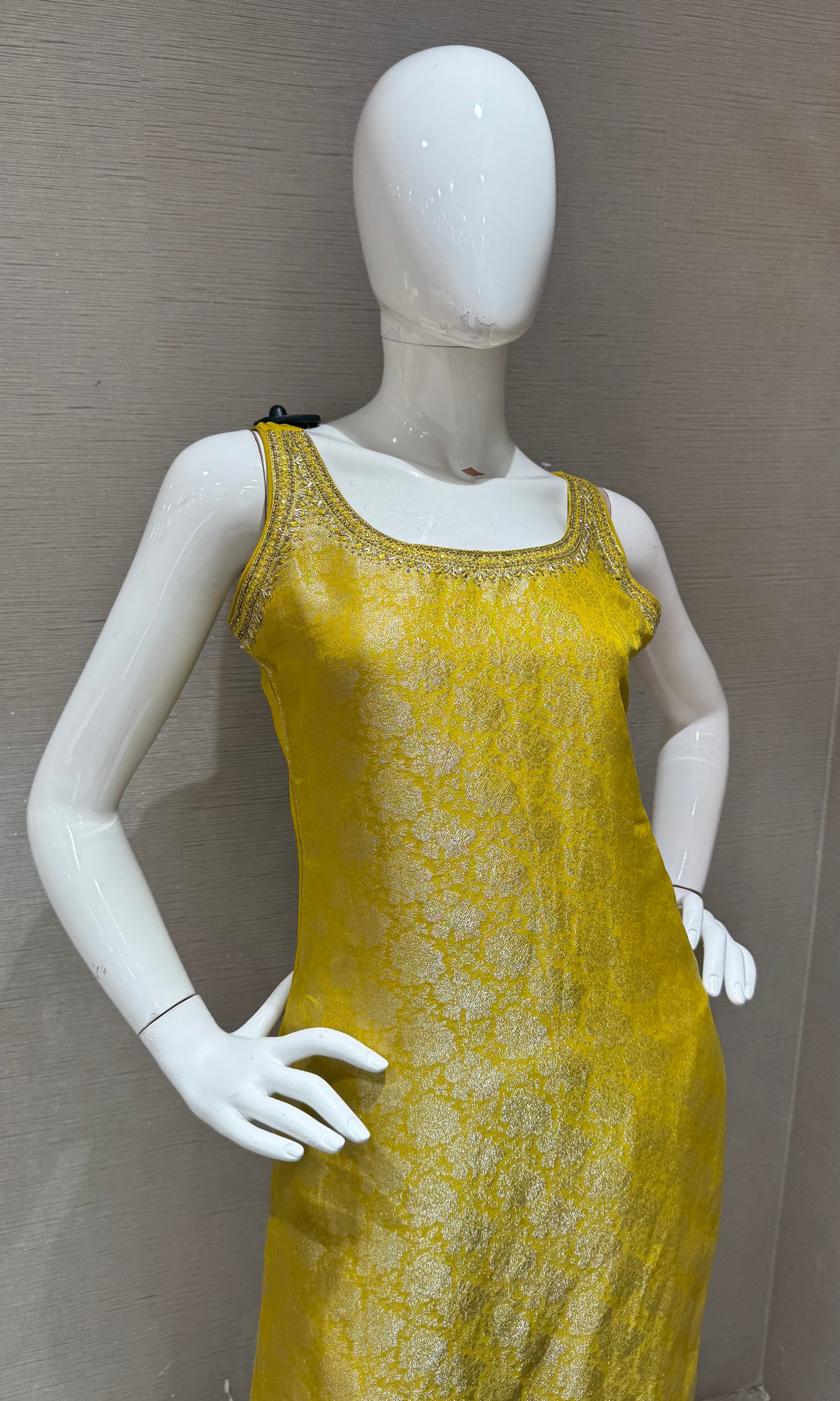 yellow banarasi Silk KURTA SET