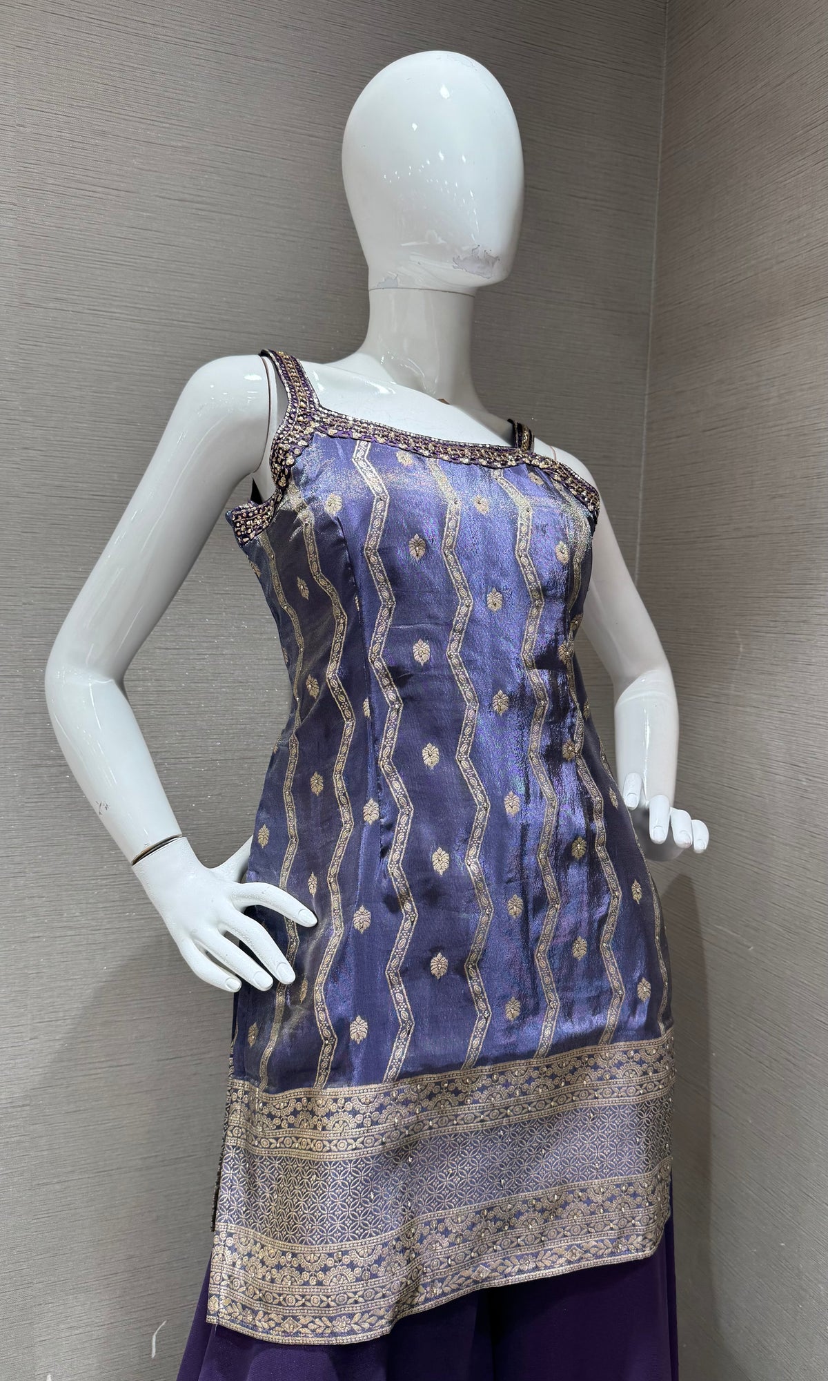 Purple Golden Georgette Flared Sharara set with Dupatta