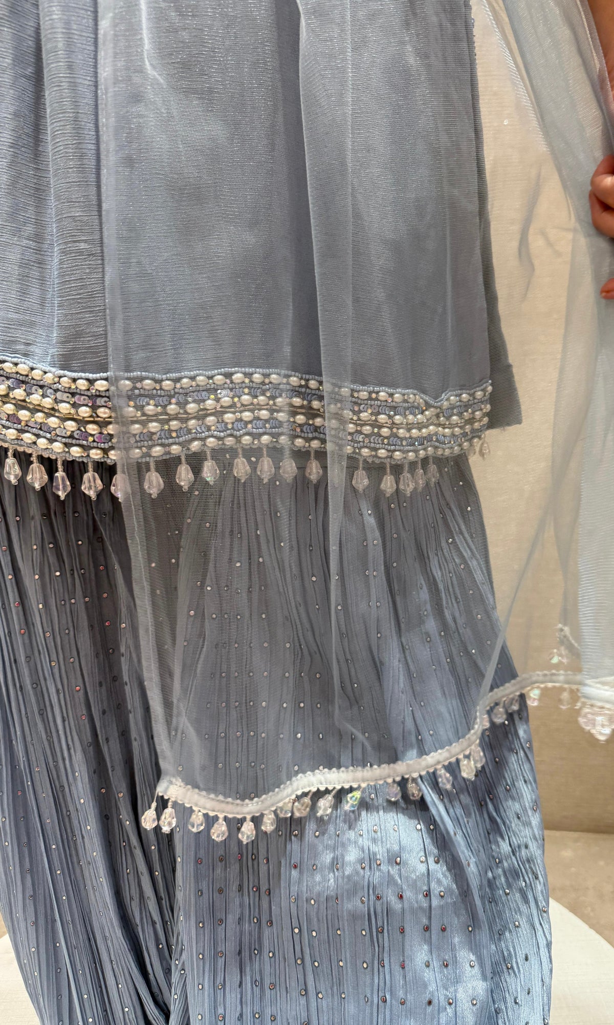Blue beaded sharara set