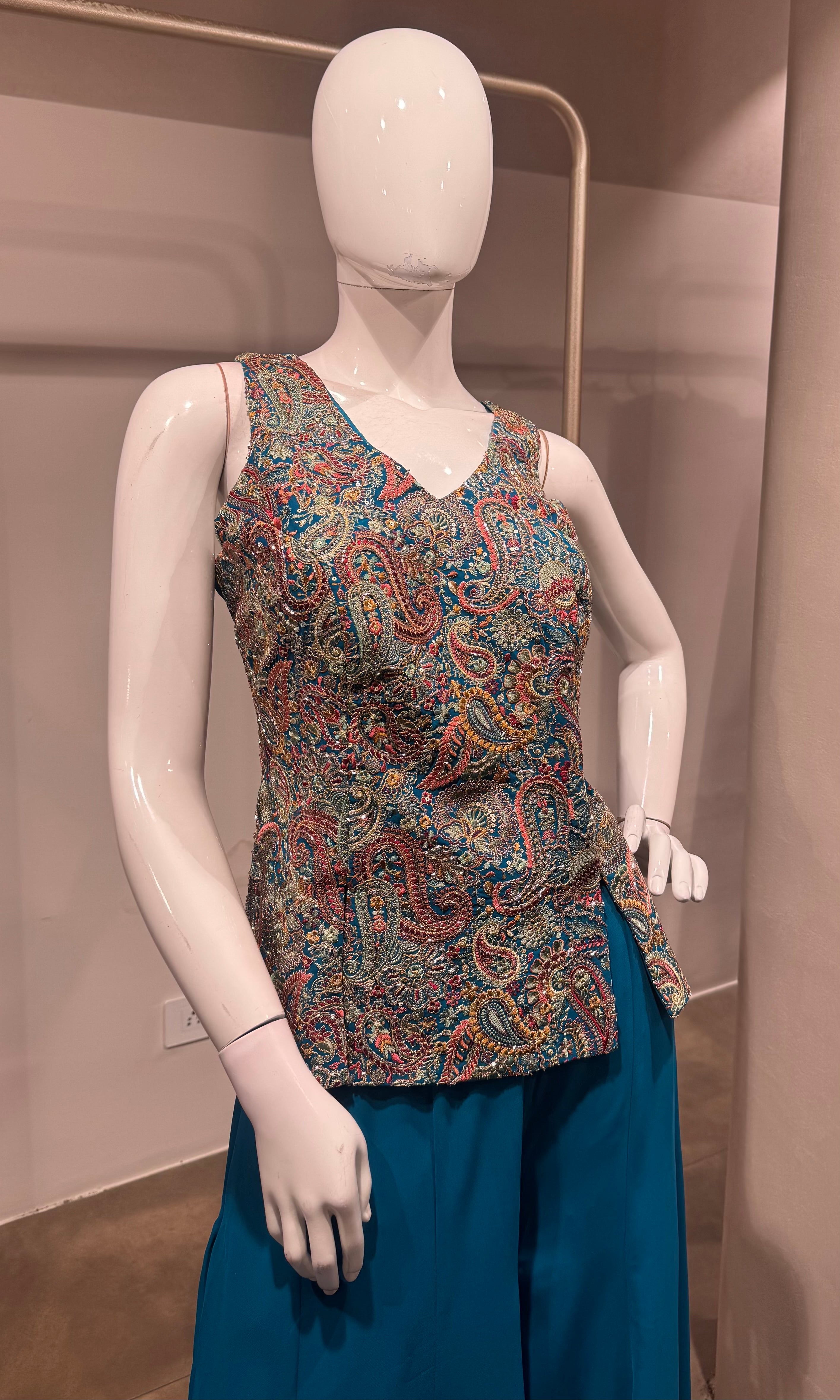 Rama Embroidered Peplum Palazzo Set