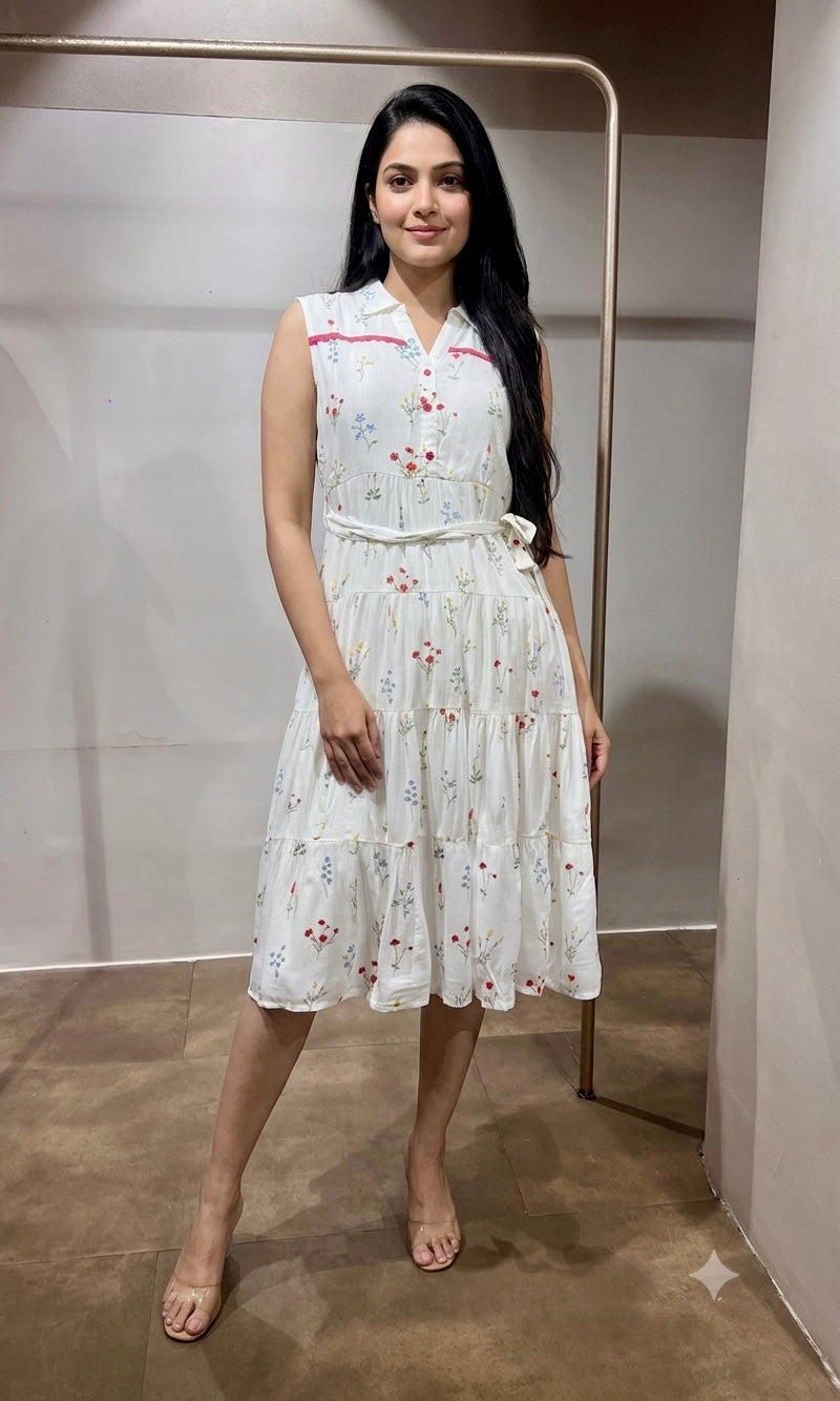 White multicolor floral motifs Frock