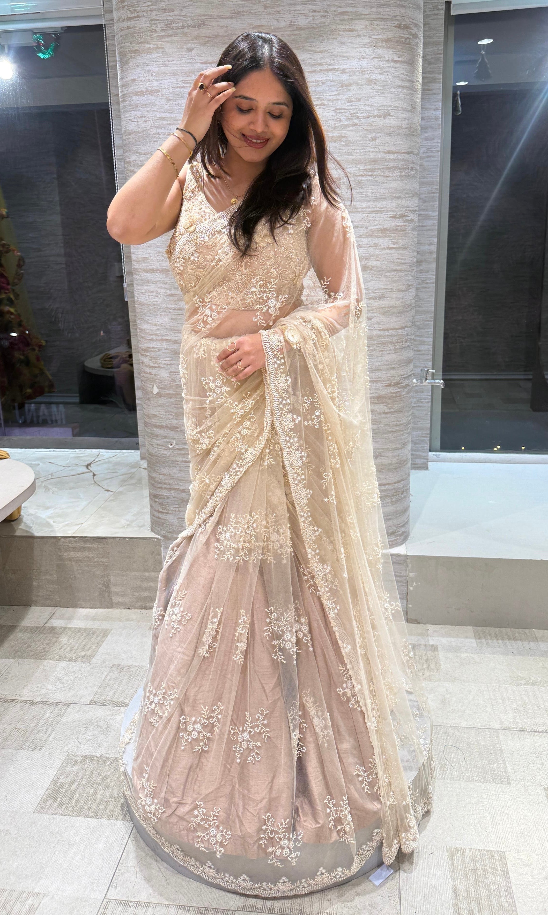 Fawn saree WITH READY BLOUSE