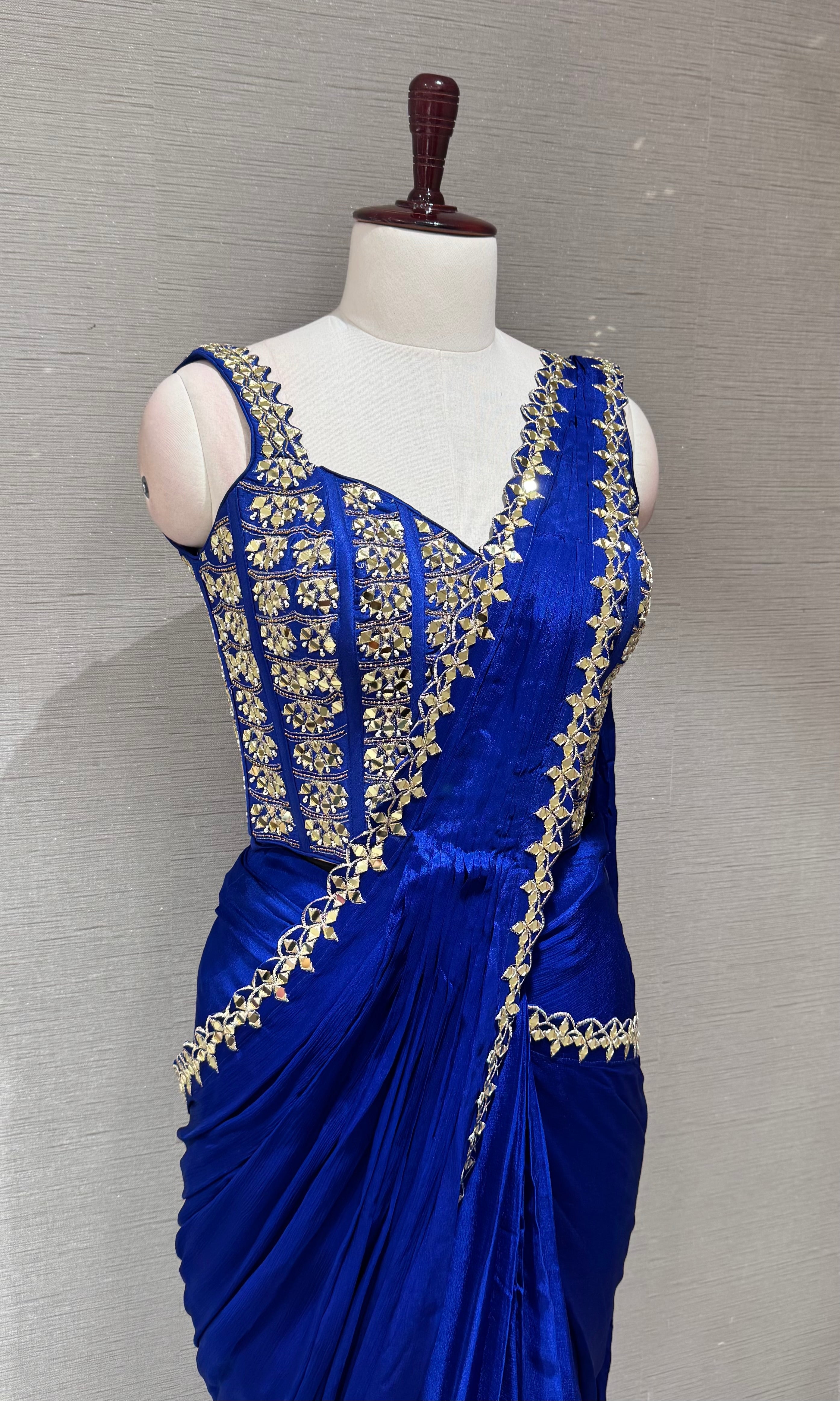 Royal Blue Georgette Draped Saree with Corset blouse