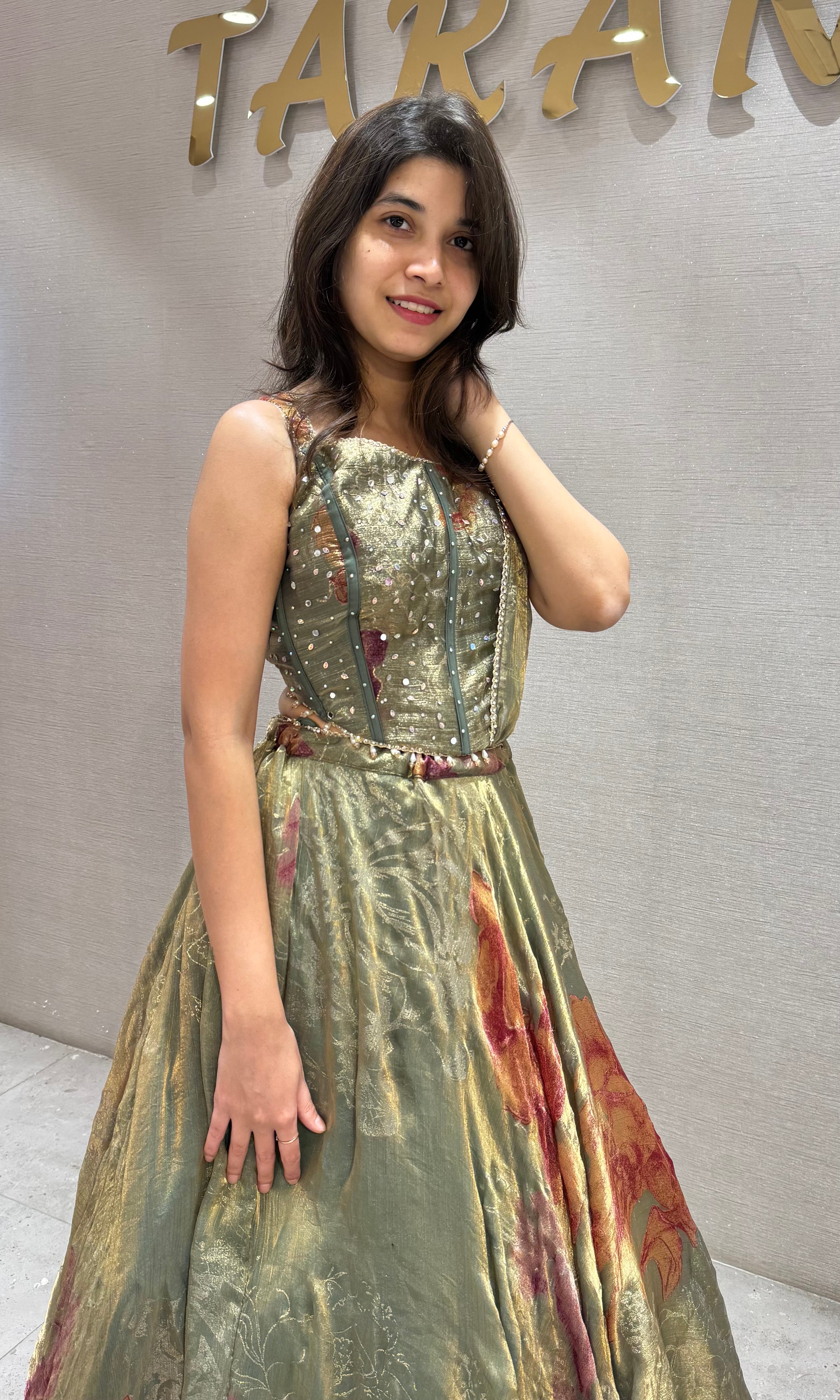 Green Metallic Silk Organza Lehenga Set