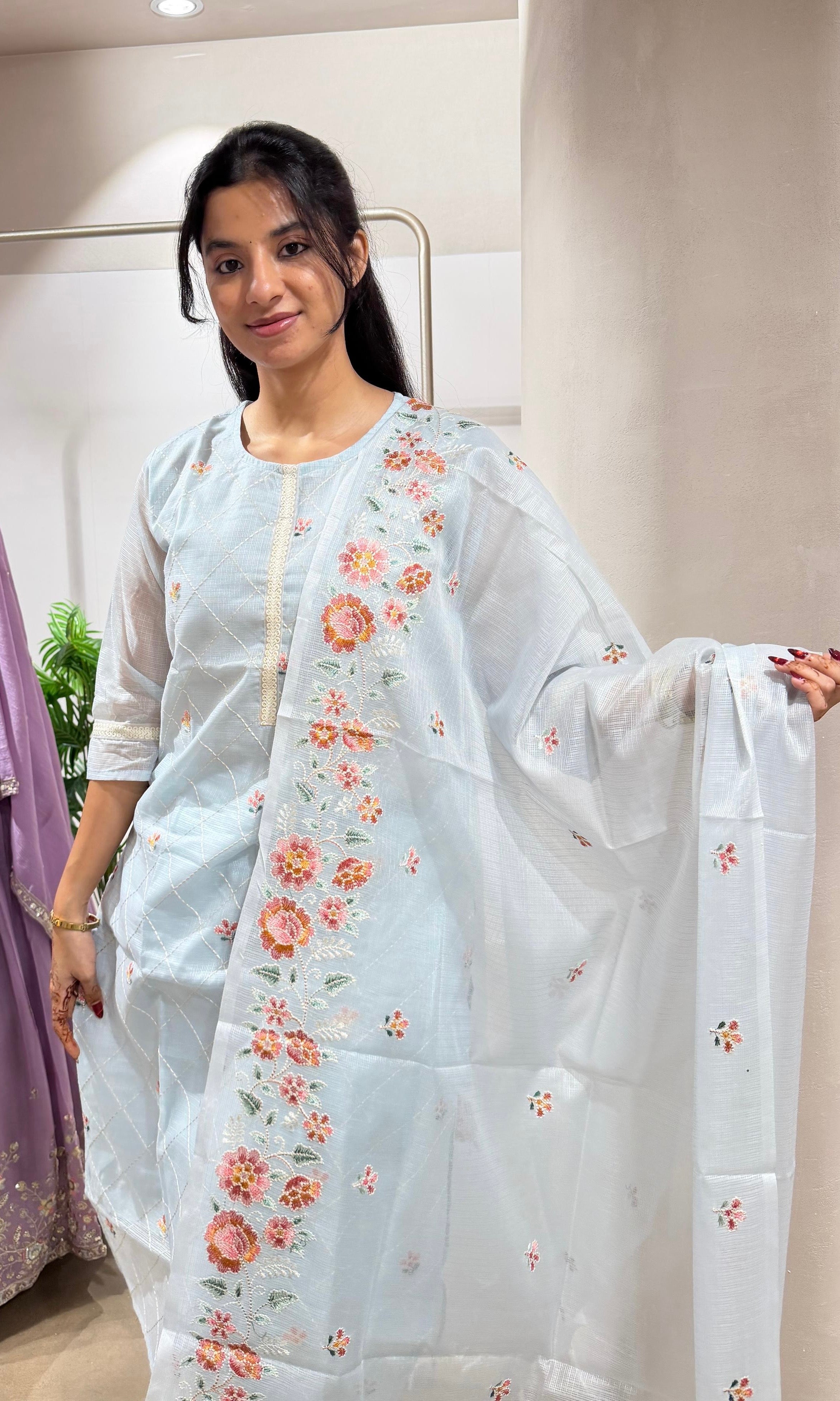 Sea blue FLORAL MOTIF kurta set