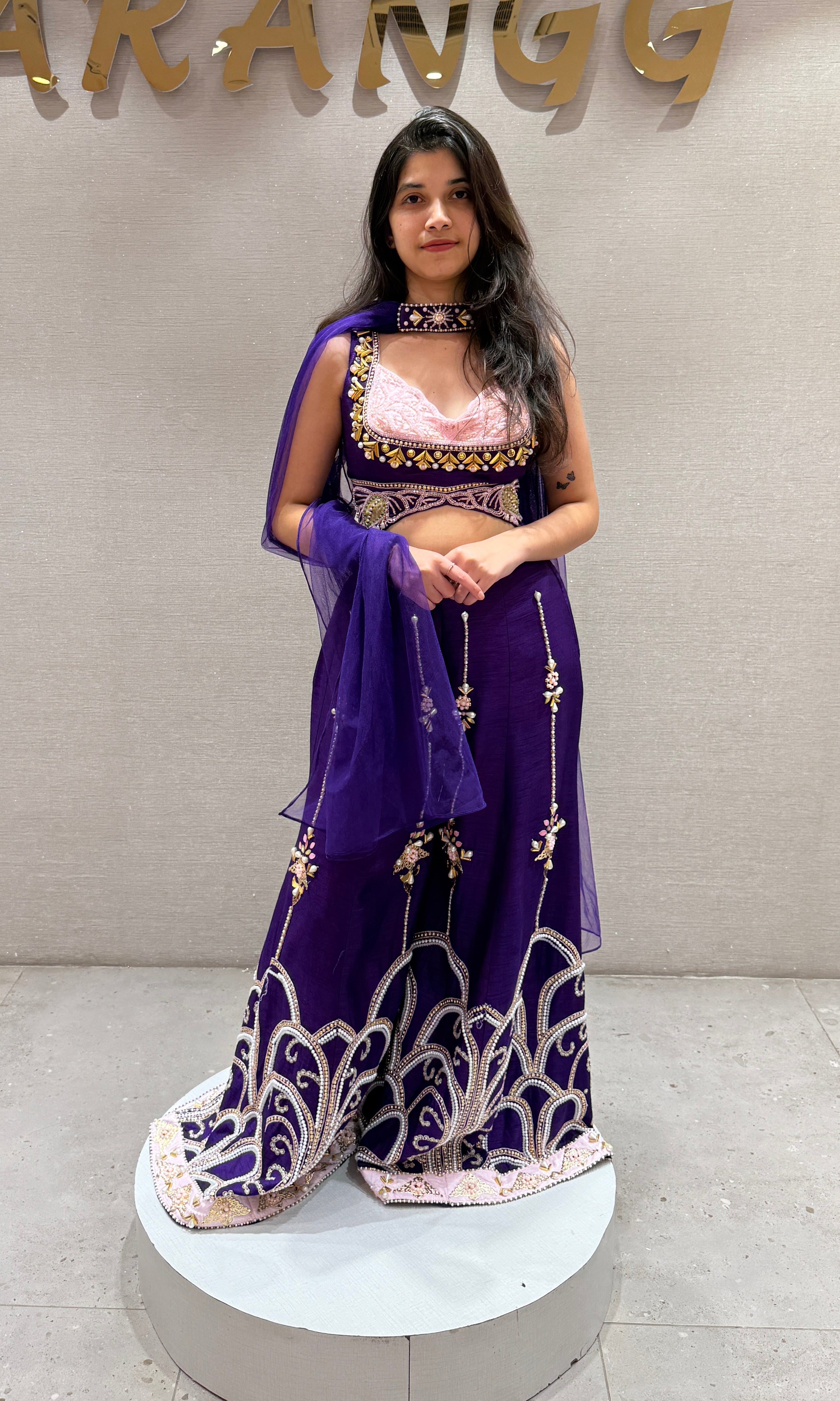 Purple Floral Embellished Sharara set