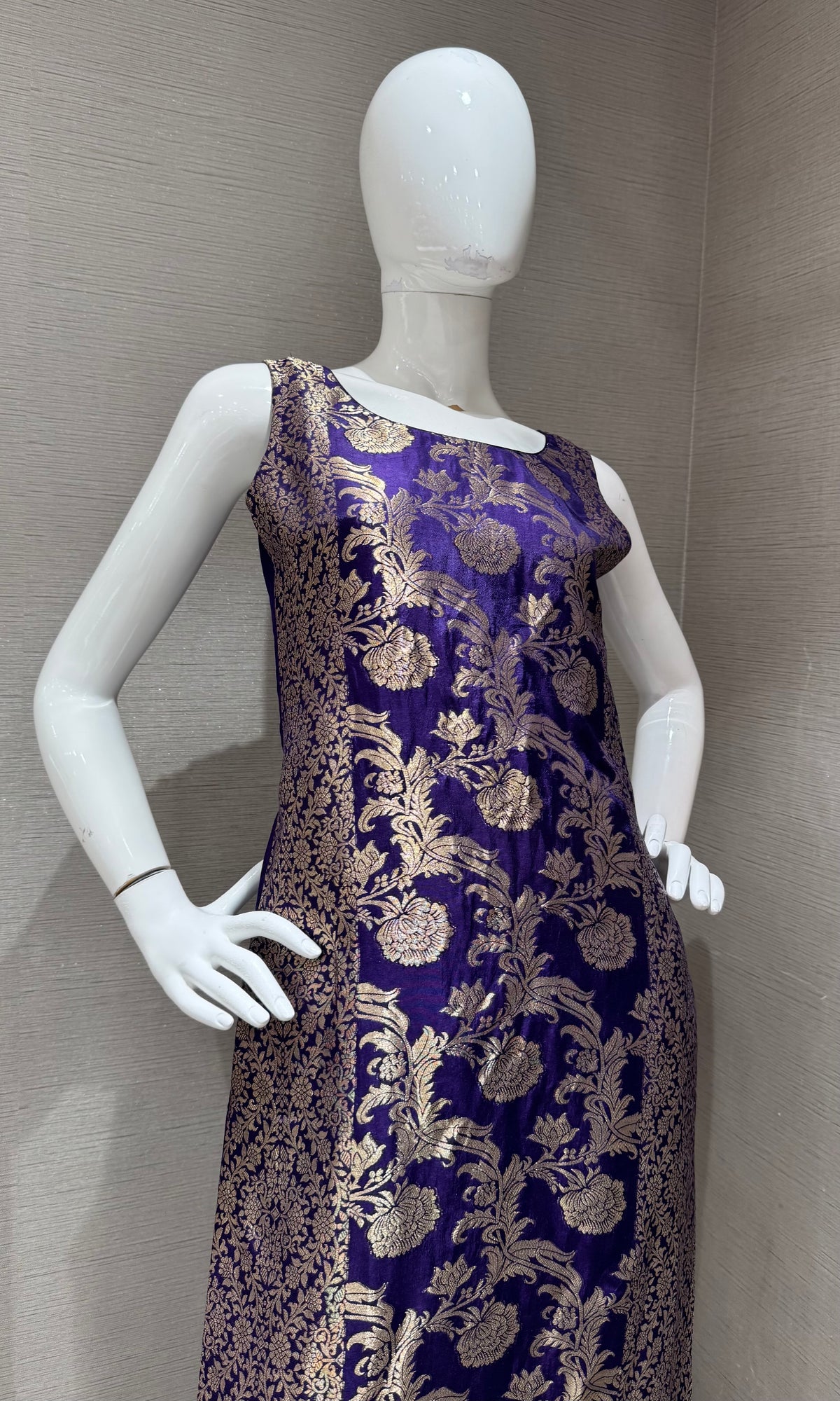 Purple Banarasi Silk Golden Floral Zari kurta set