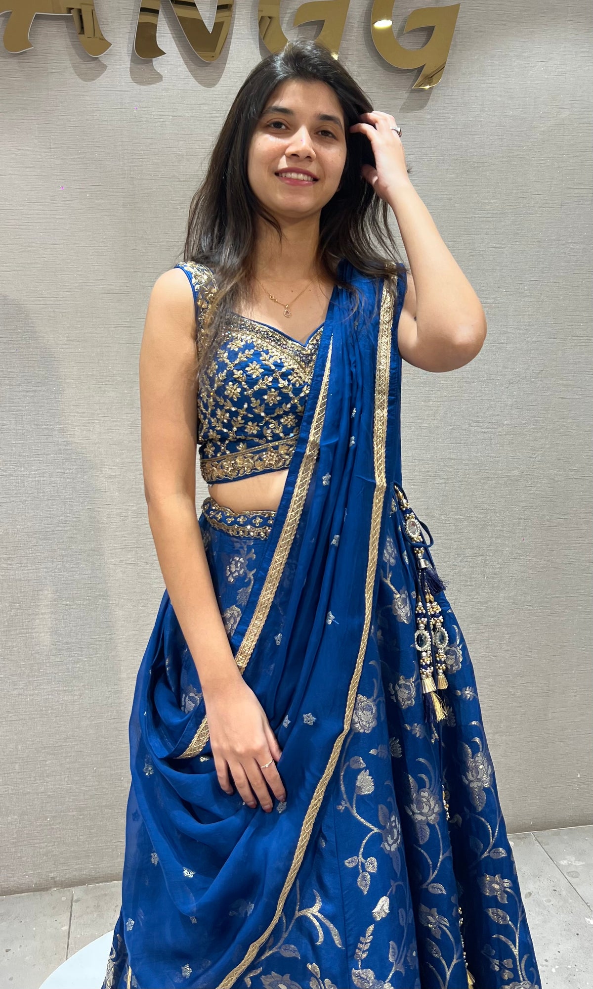 Royal Blue silk Embroidered Lehenga Choli Set