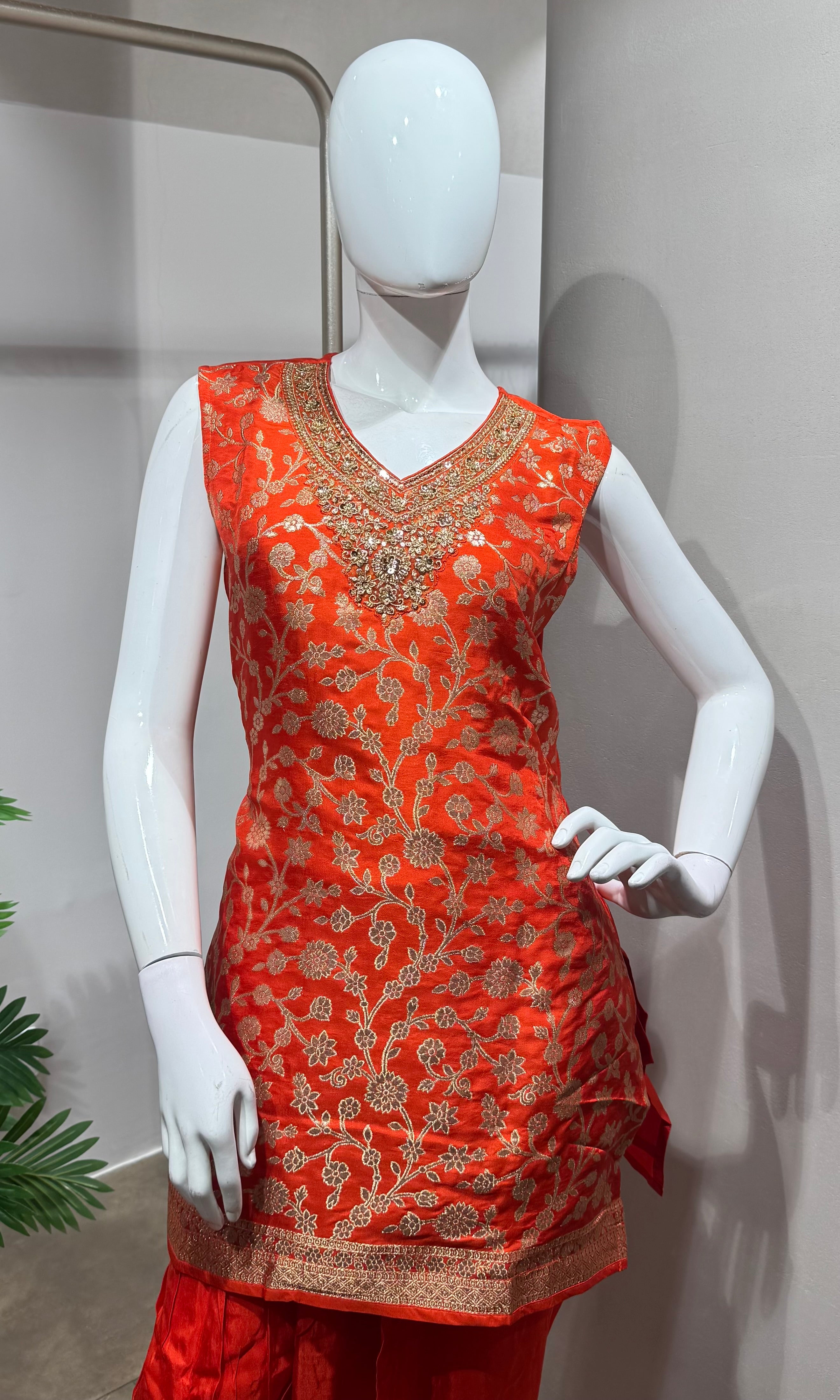 Orange farshi salwar with dual tone dupatta