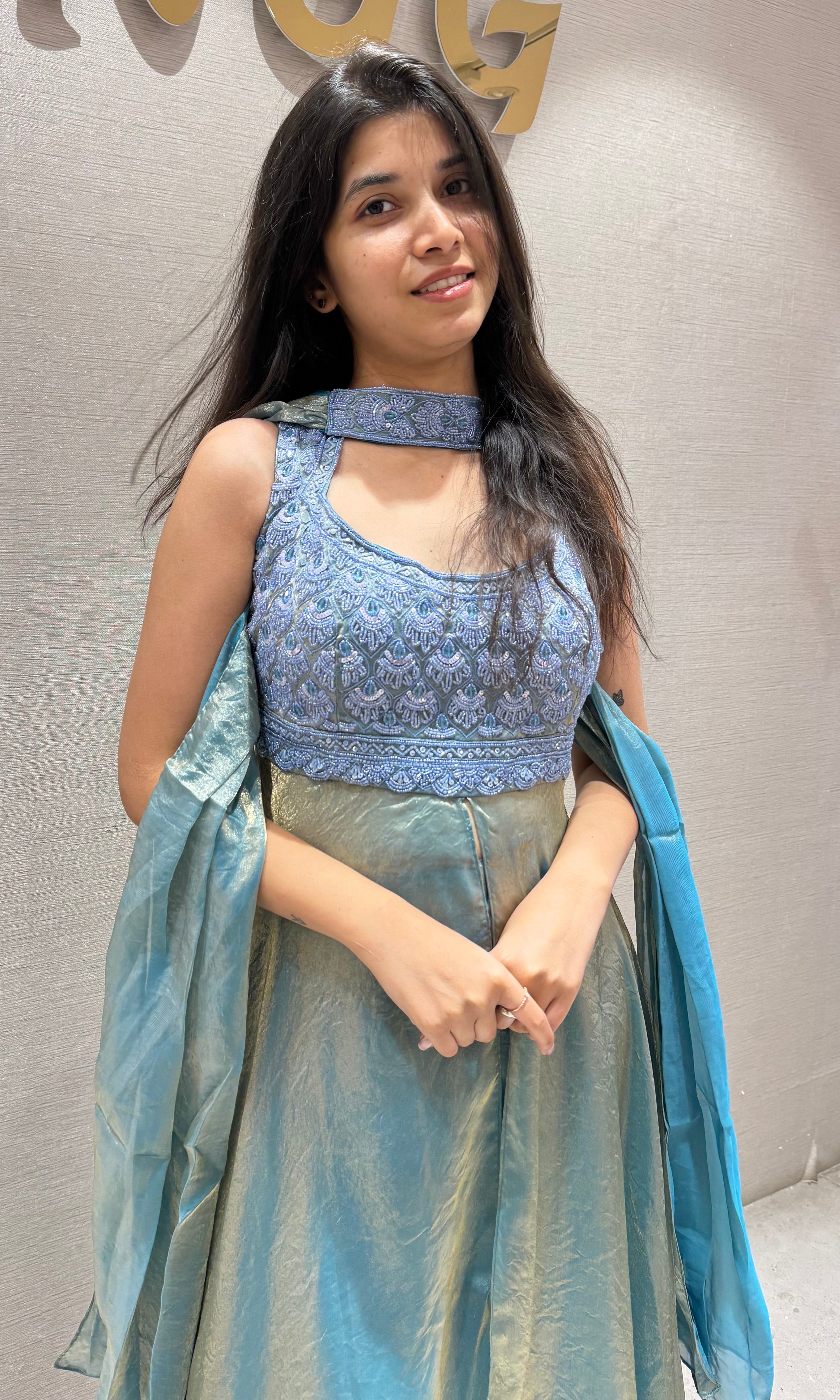 LIGHT Blue Shimmer Tissue Palazzo Set