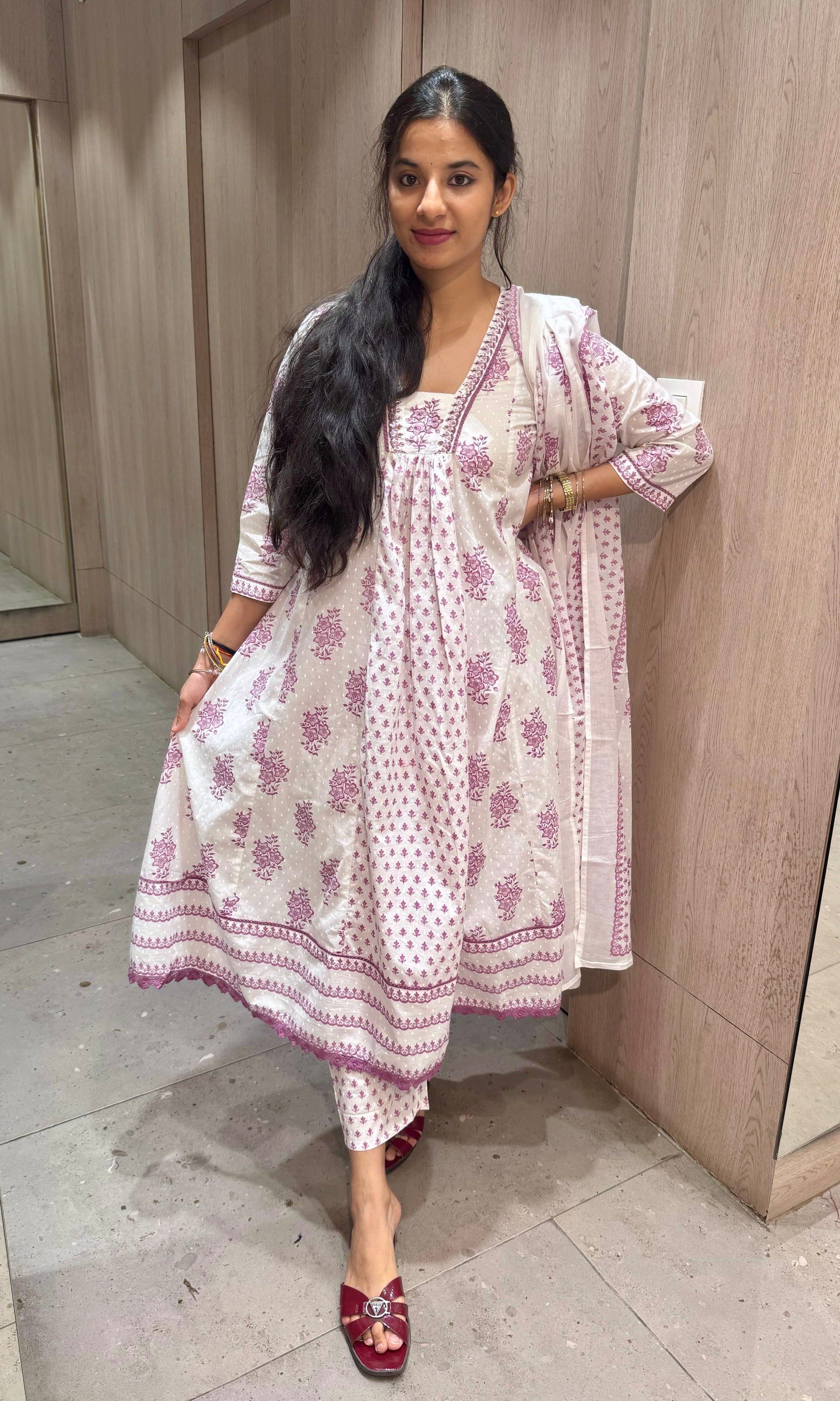 Lavender Anarkali frock with straight pant (k222)