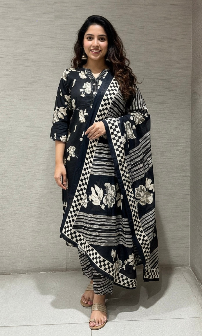 Black FLORAL PRINT kurta set