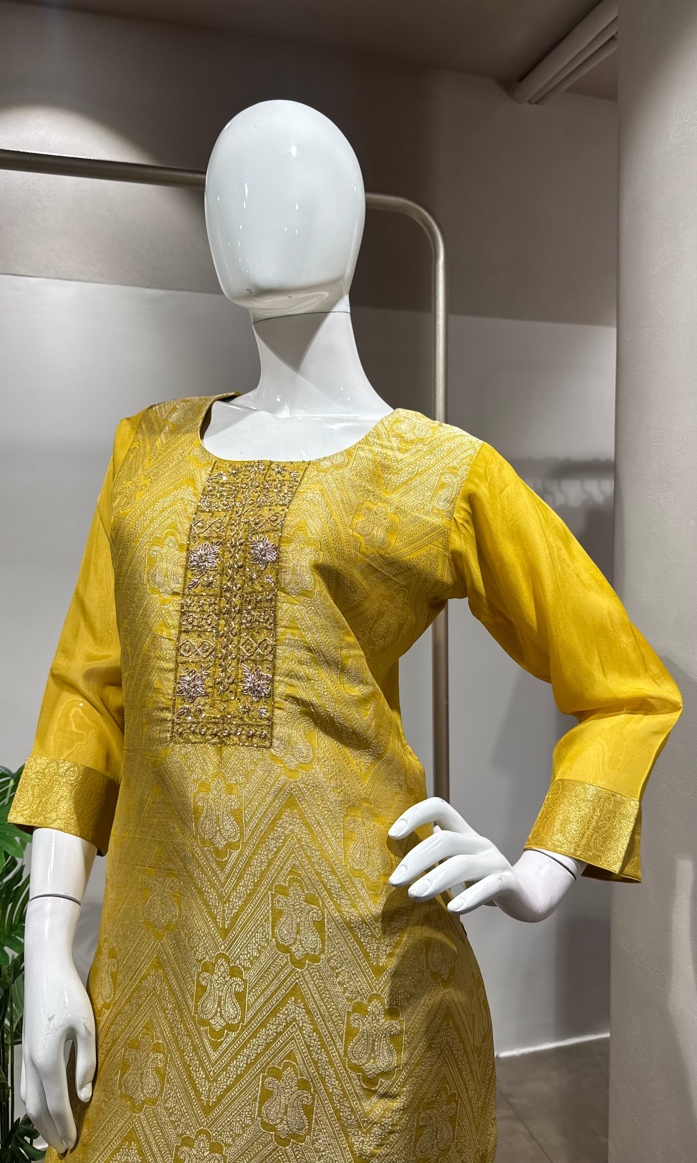 yellow EMBROIDERED kurta set