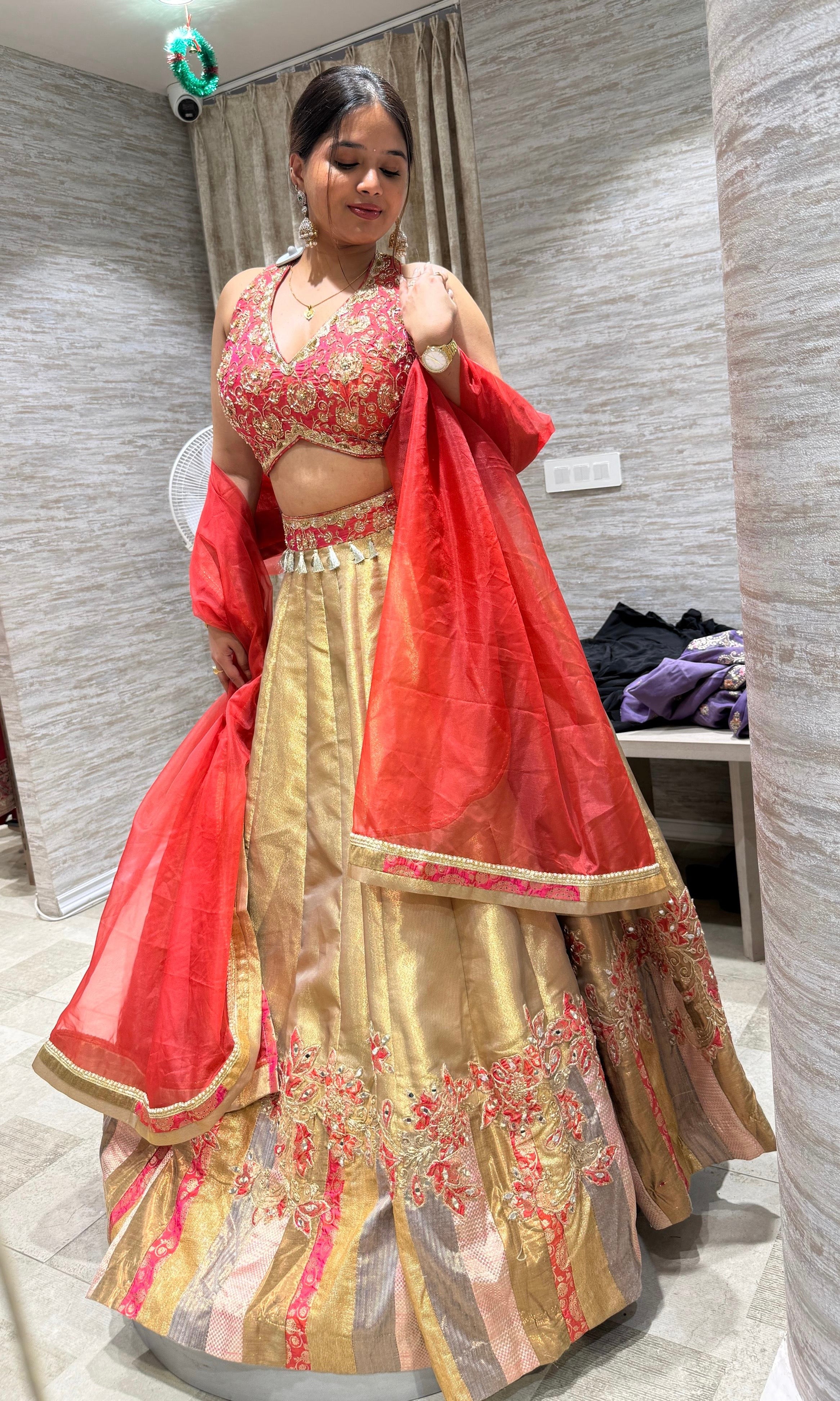 PINK and gold intricate embroiderY lehenga