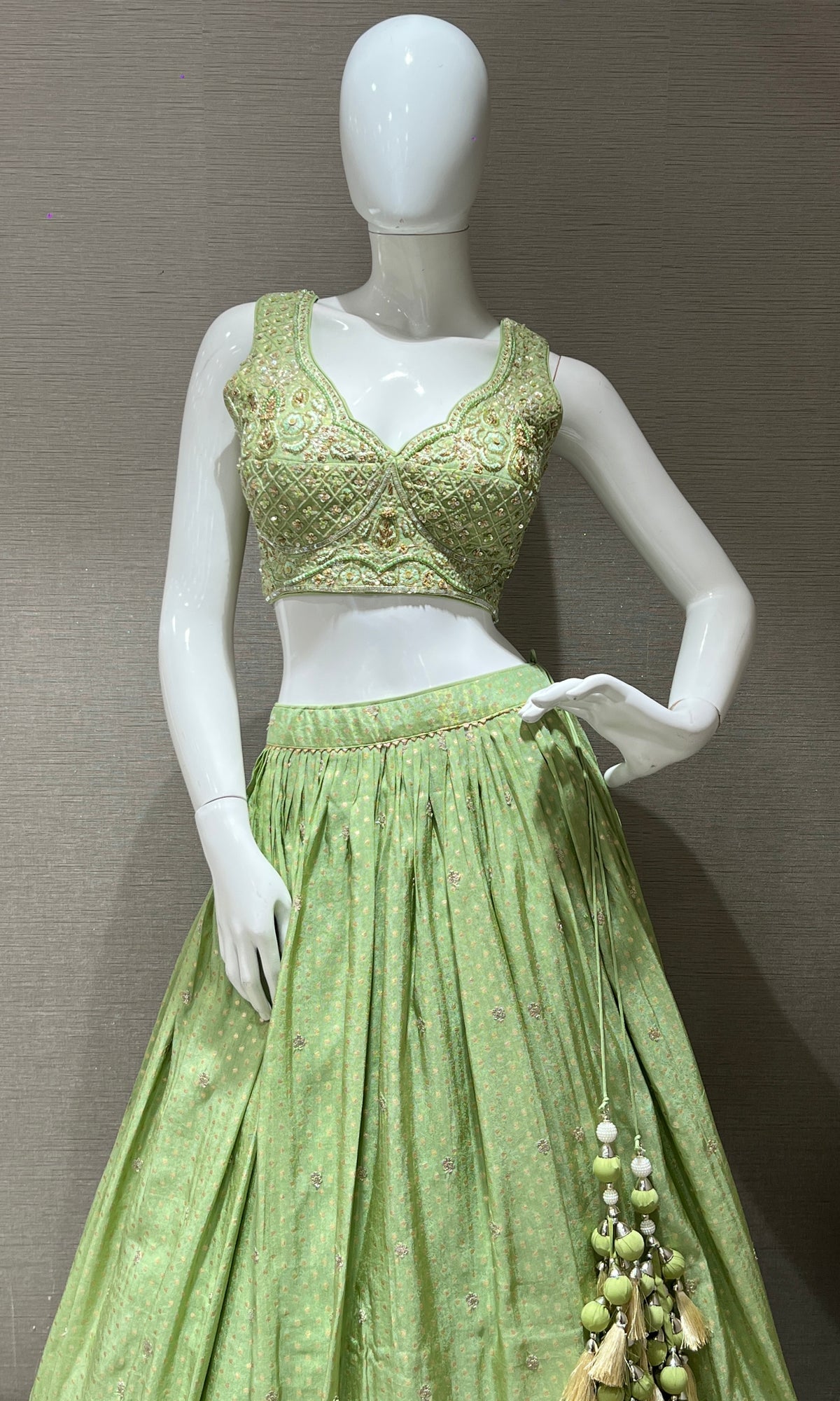 Parrot green embroidered lehenga