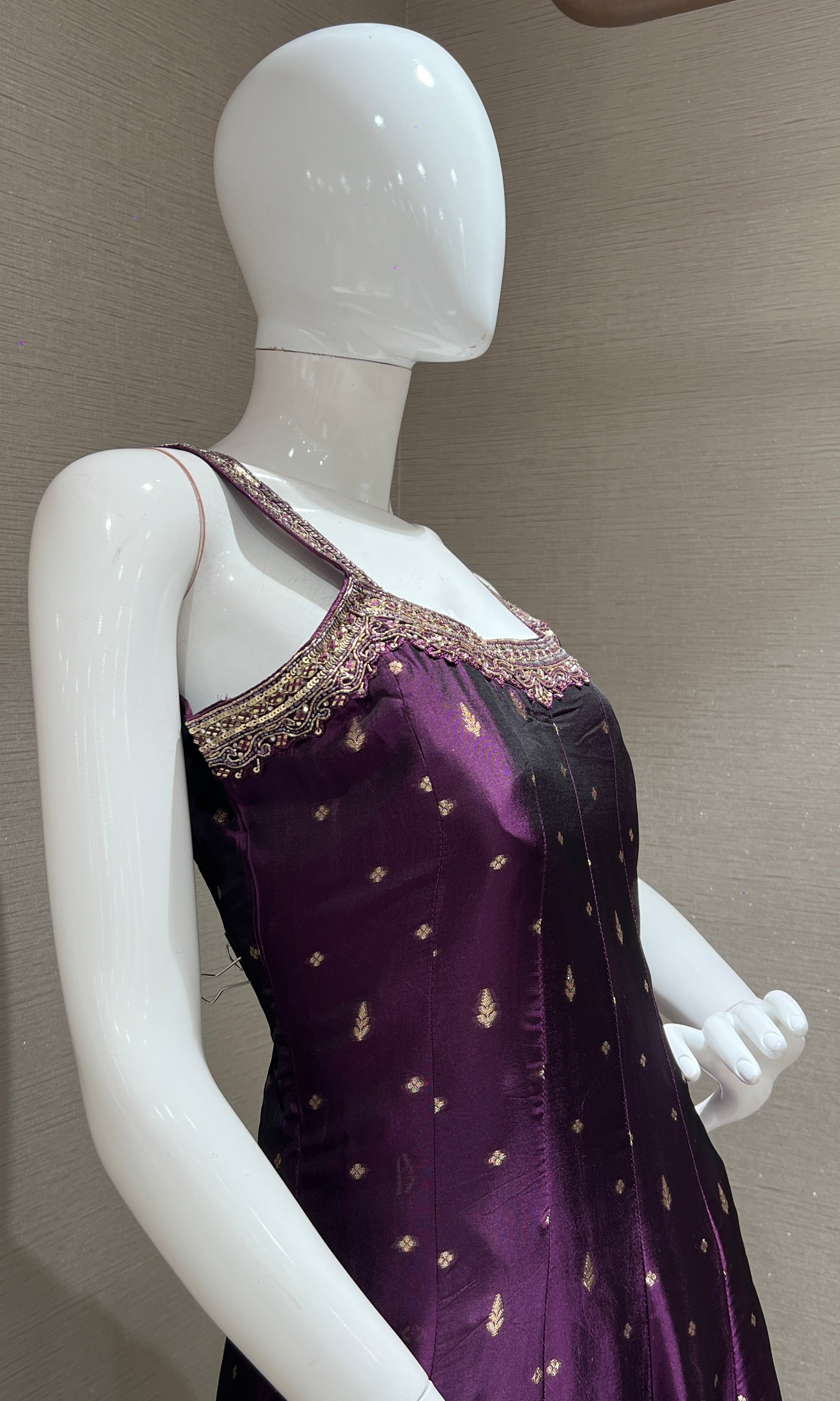 Purple silk gold embroidered Anarkali