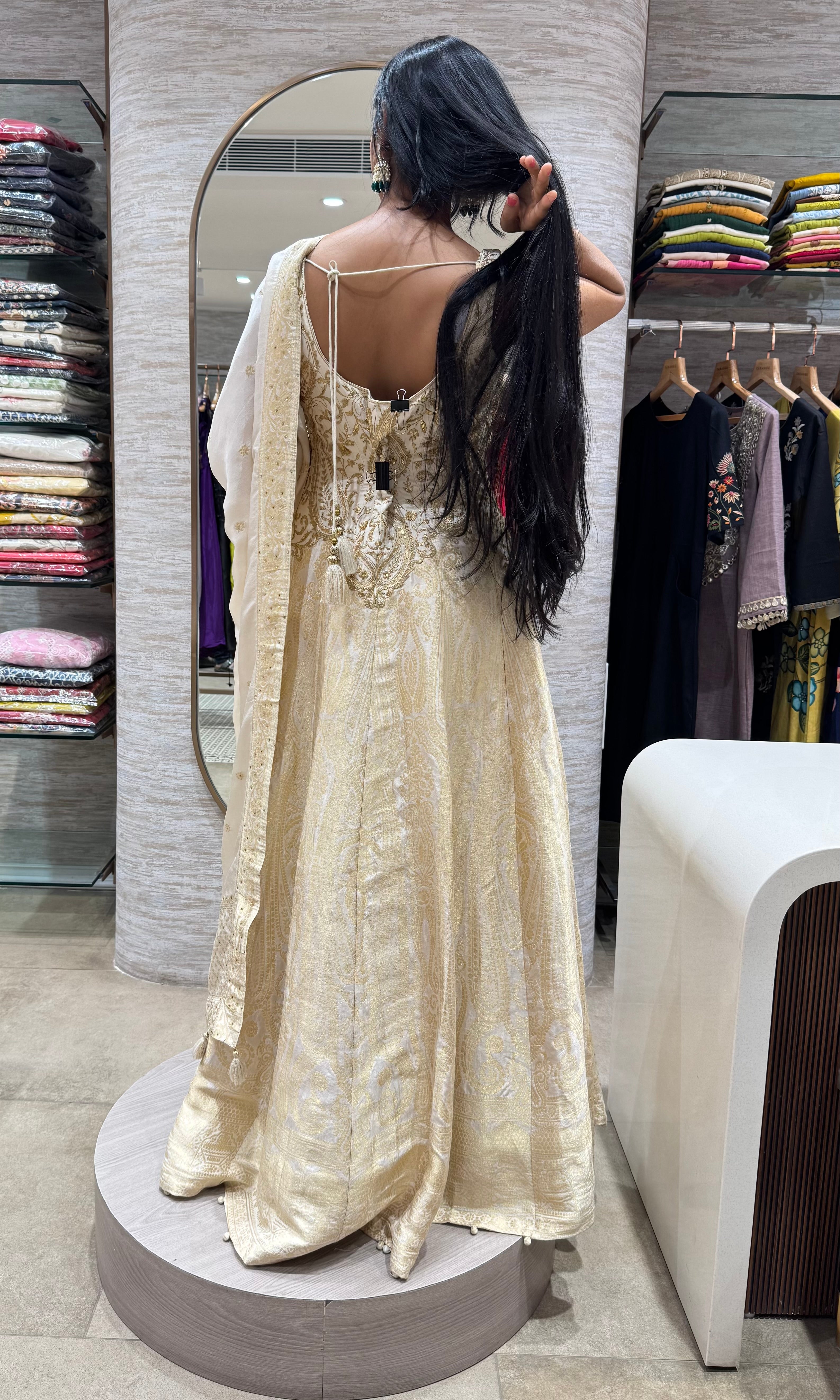 CREAM EMBROIDERED ANARKALI SET