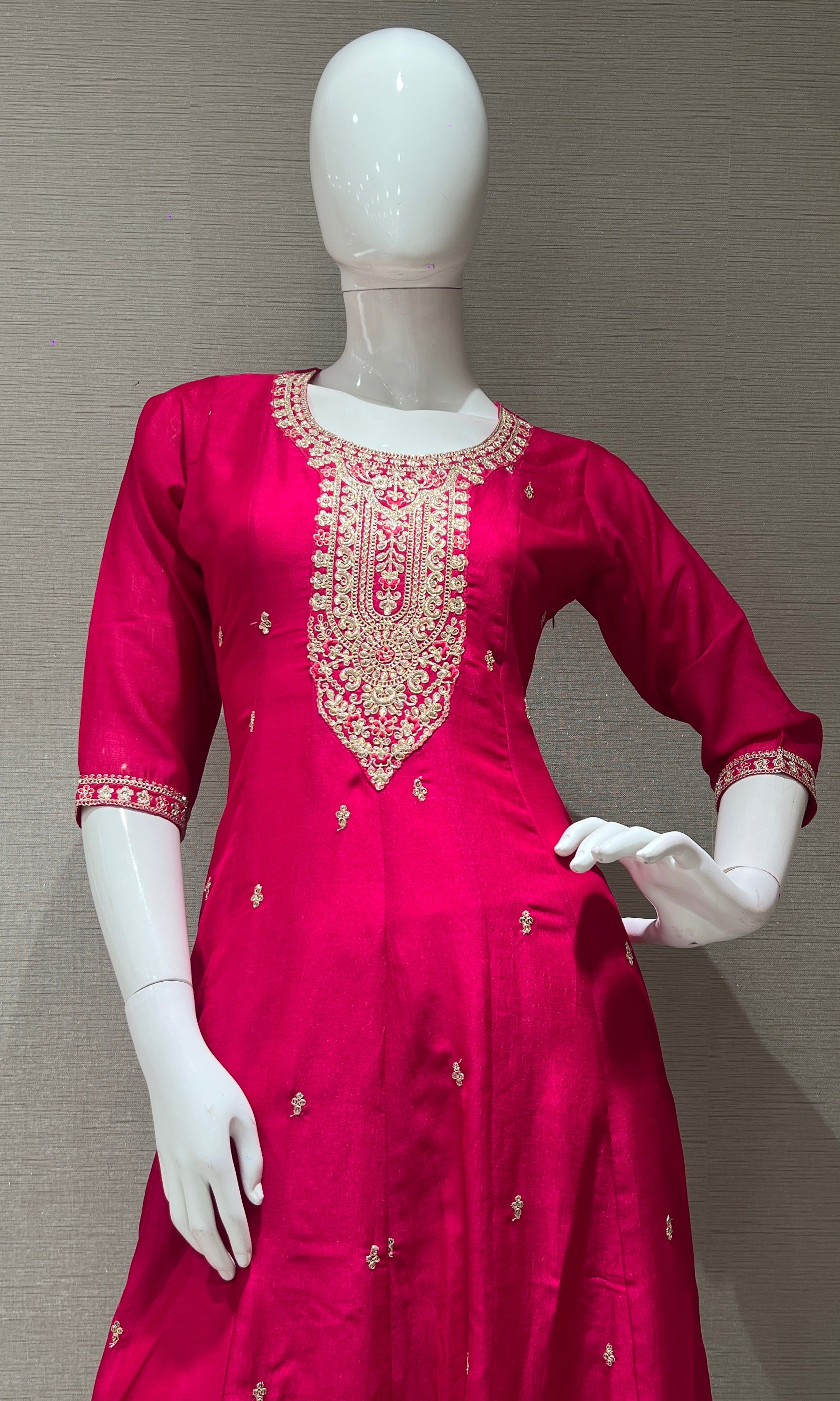 Pink Golden Embroidered Kurta set