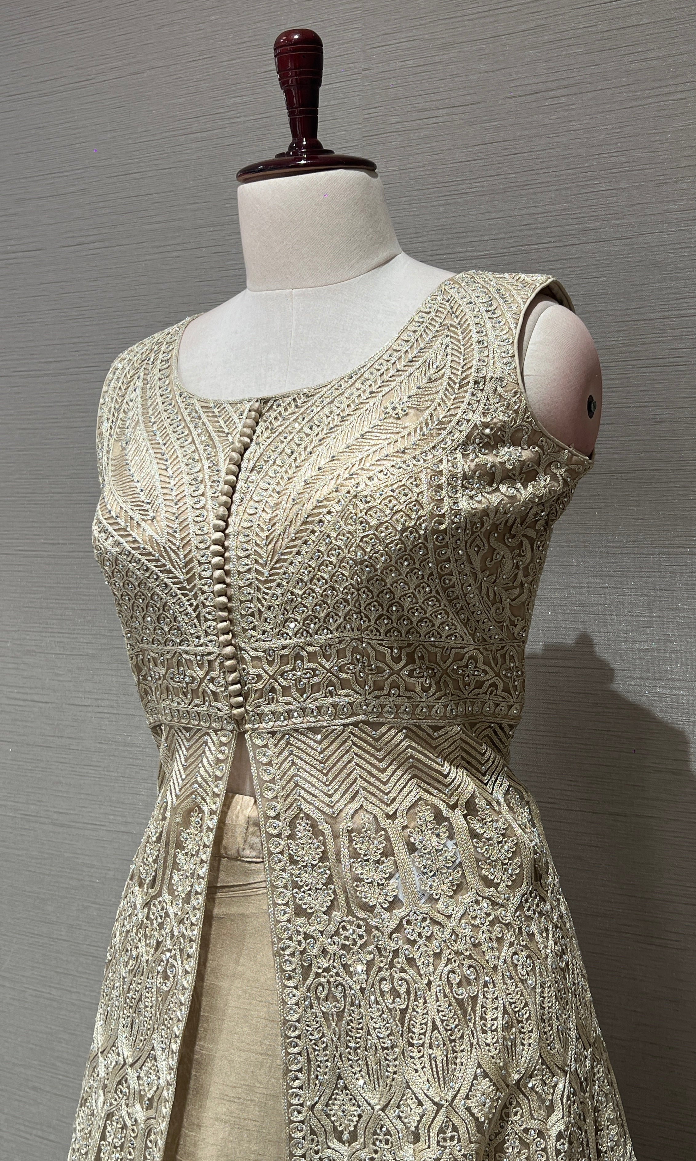 Ivory EMBROIDERED Front Slit Anarkali Set