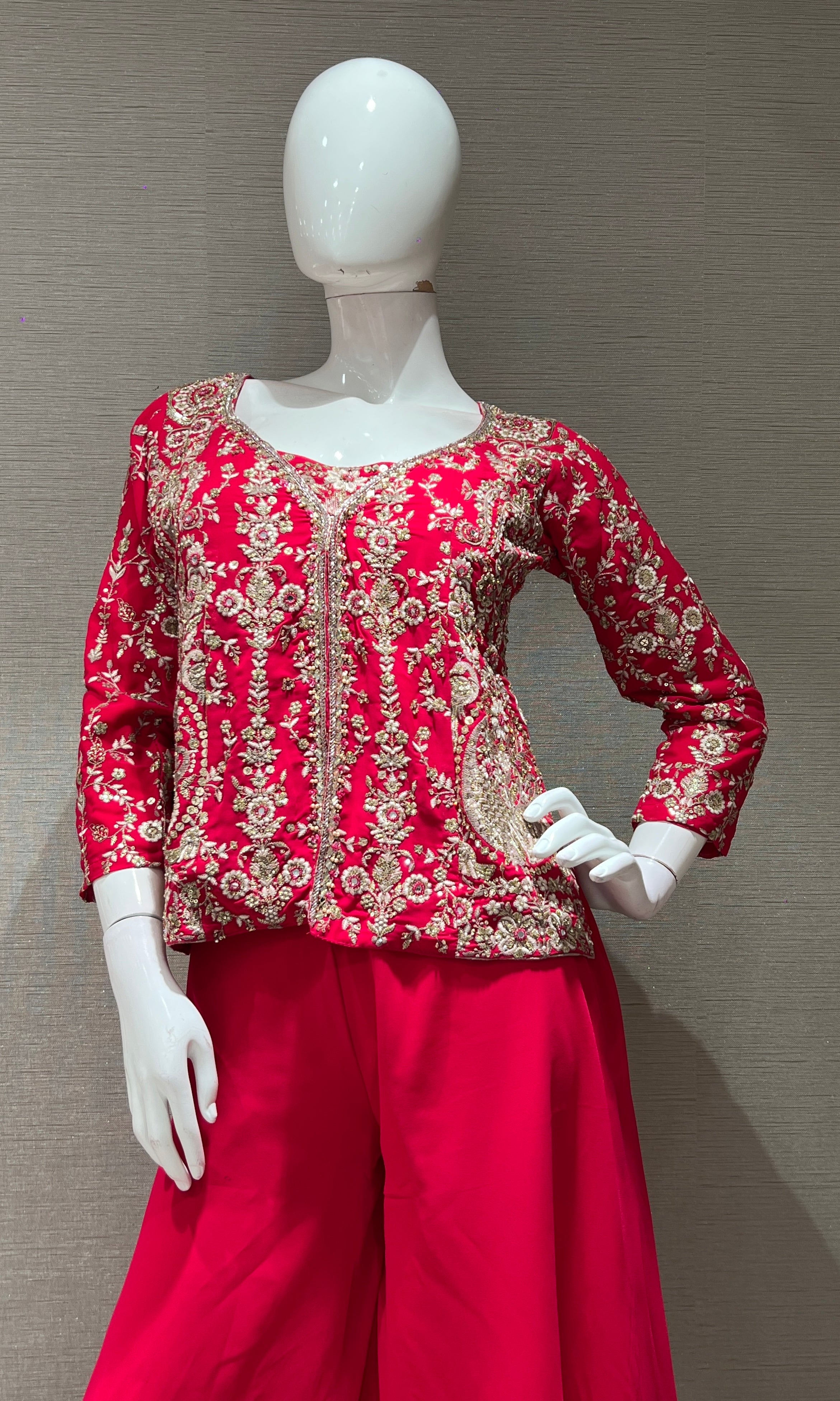 RANI PINK embroidered short BLOUSE SHARARA SET