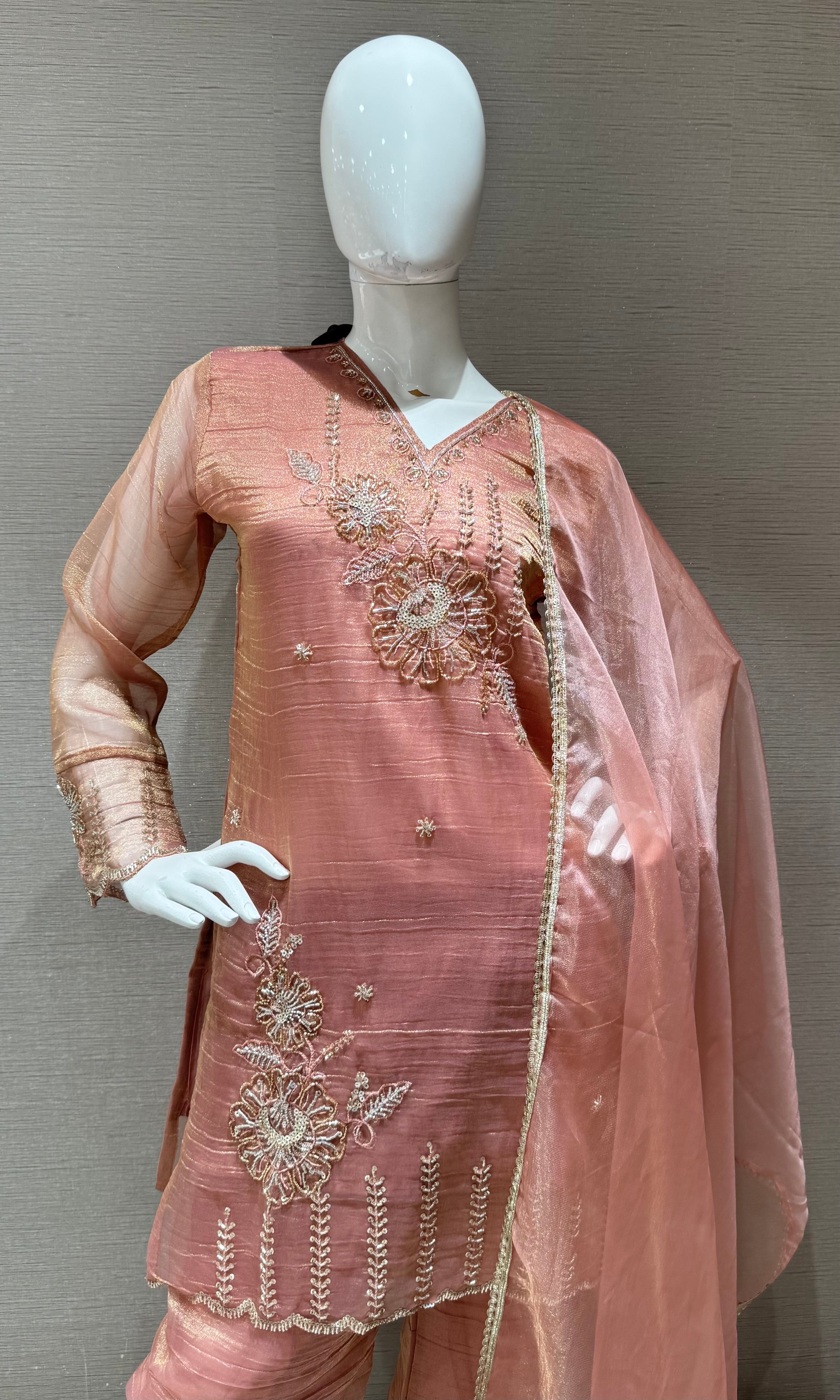 Peach Floral Embroidered Salwar Co-Ord set