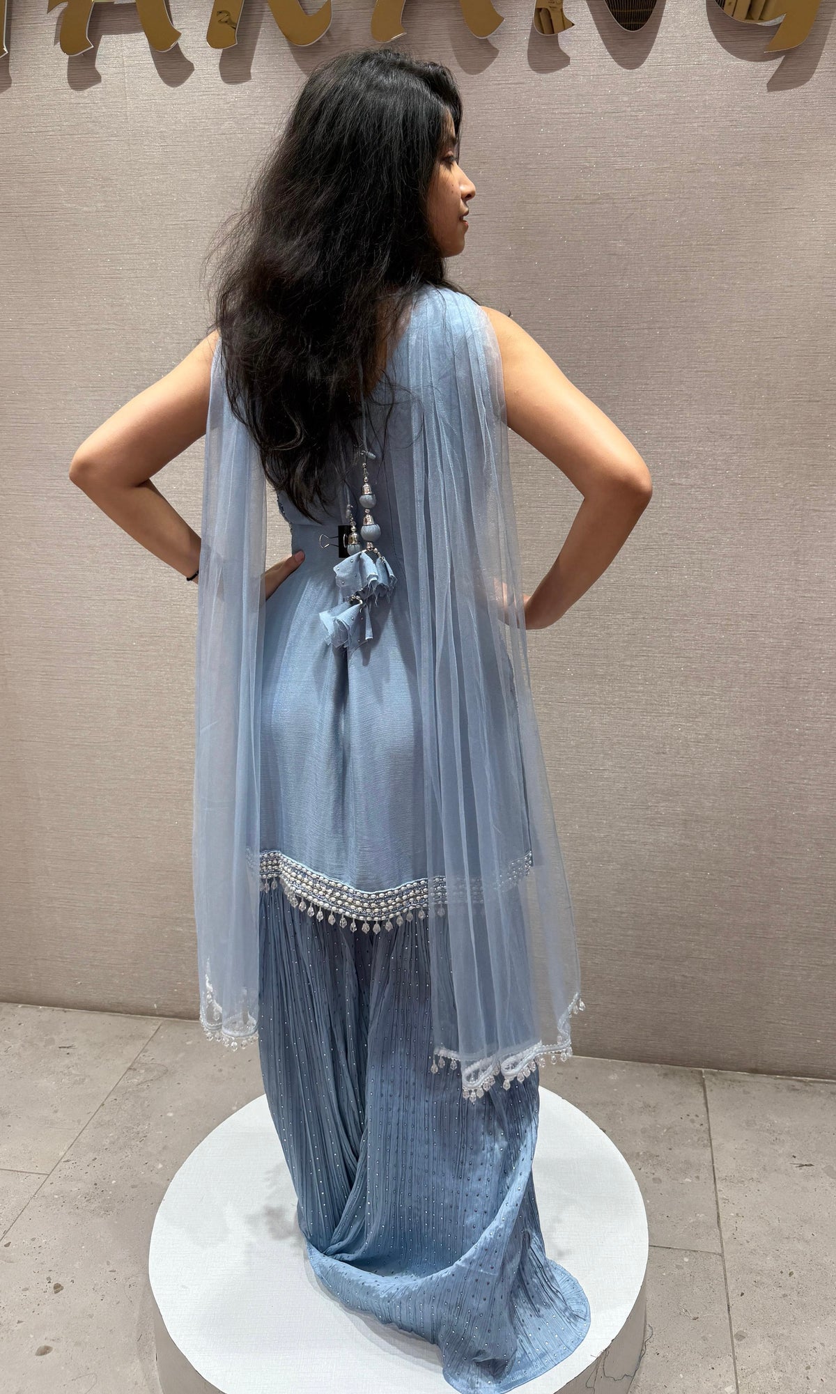 Blue beaded sharara set