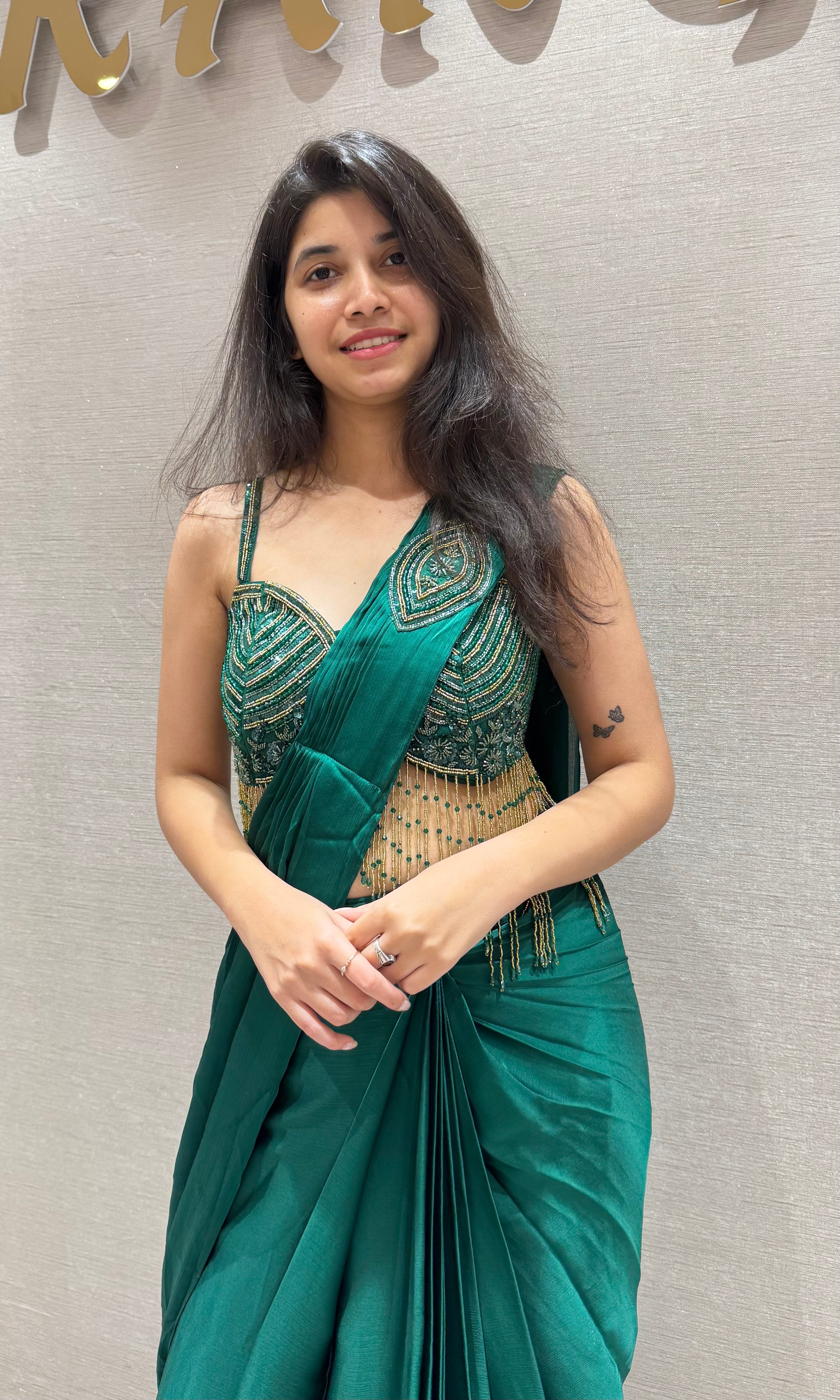 Green DRAPE SAREE WITH CORSET BLOUSE