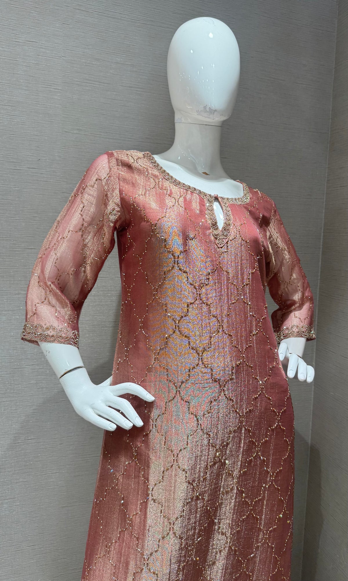 RUST Shimmer Golden ethnic Kurta set with dupatta