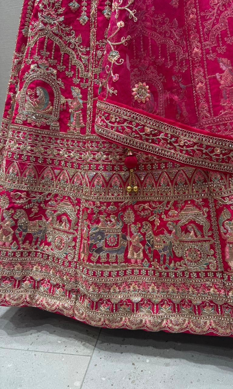 Rani pink Lehenga with gold embroidered