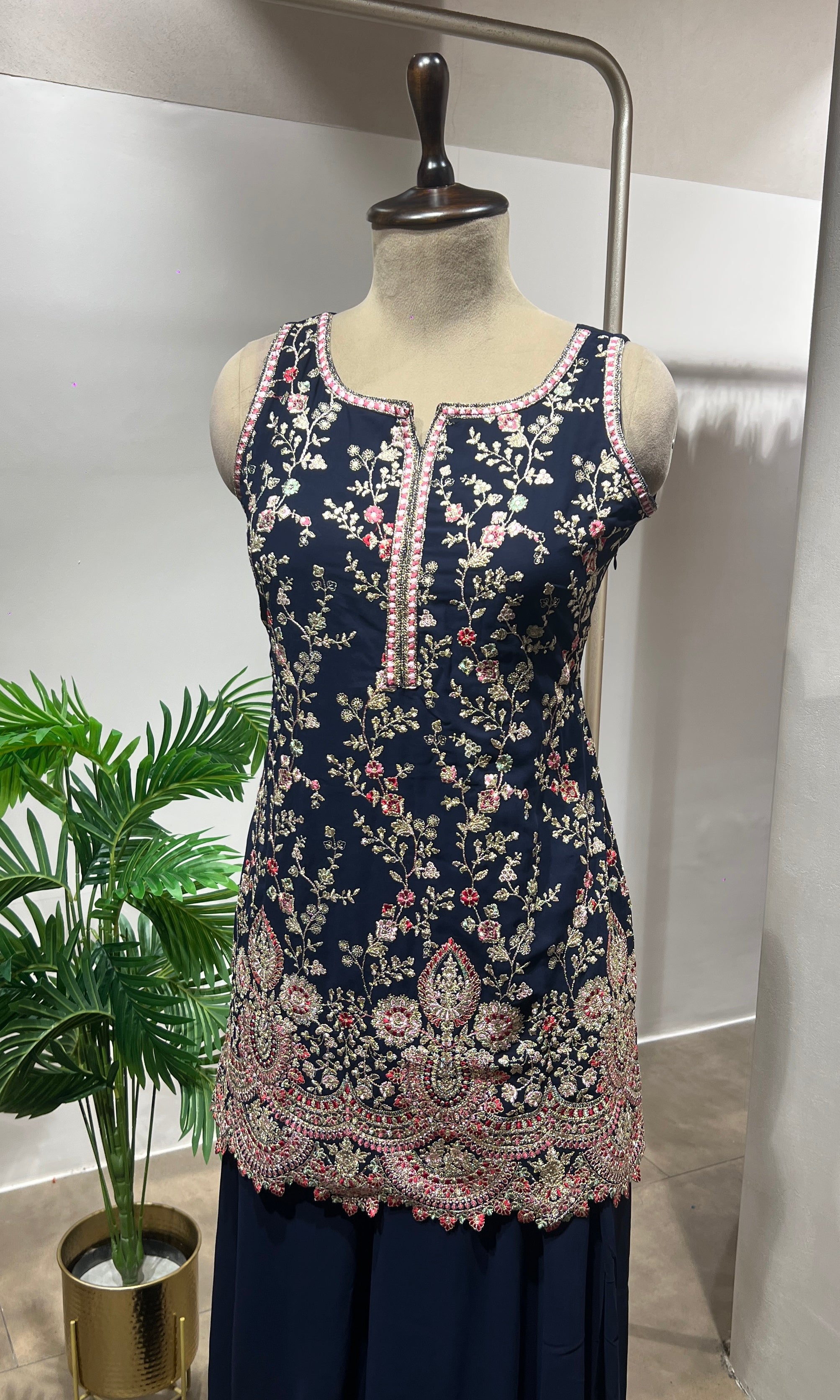 Black Faux Georgette Embroidery Sharara Suit