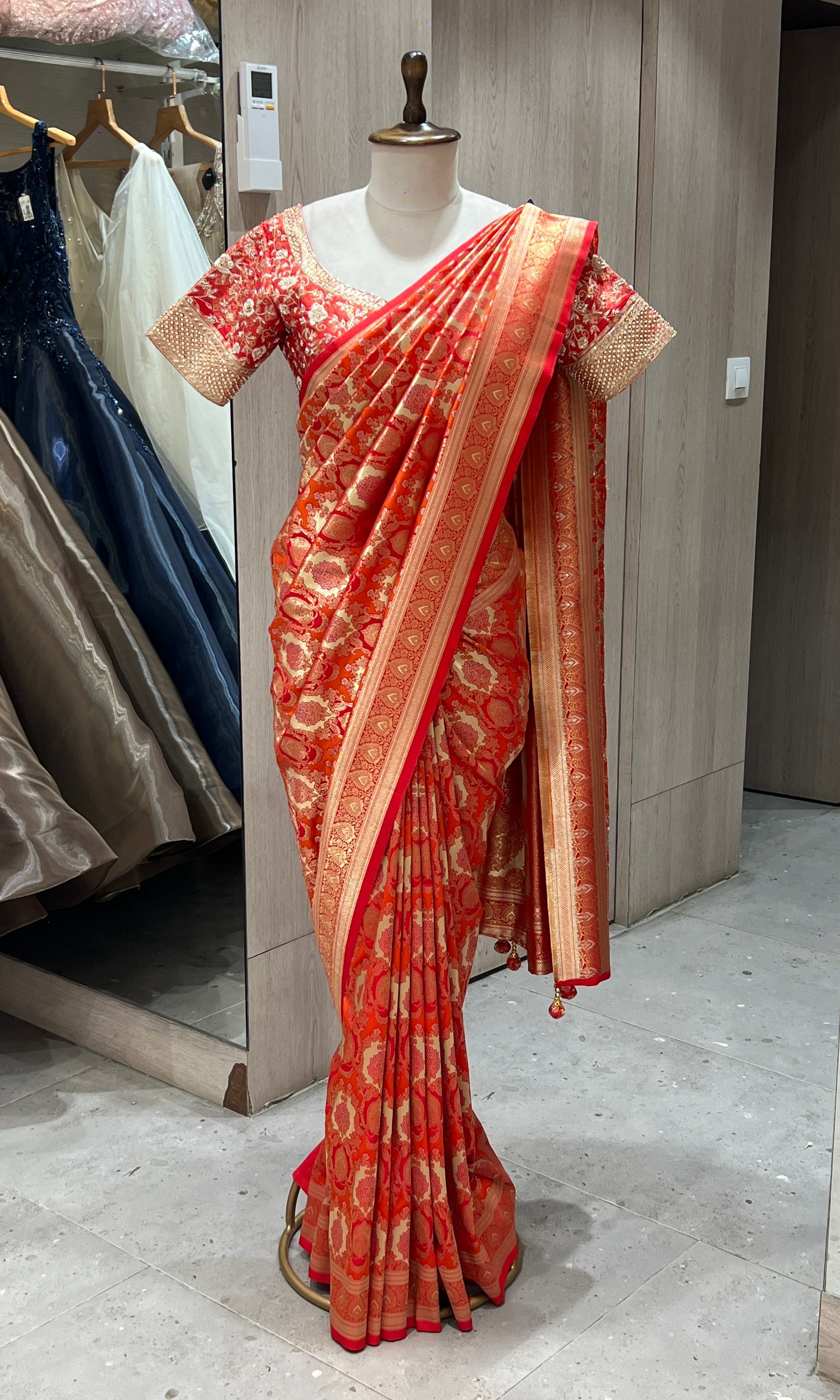 Red and gold kanjivaram saree with blouse