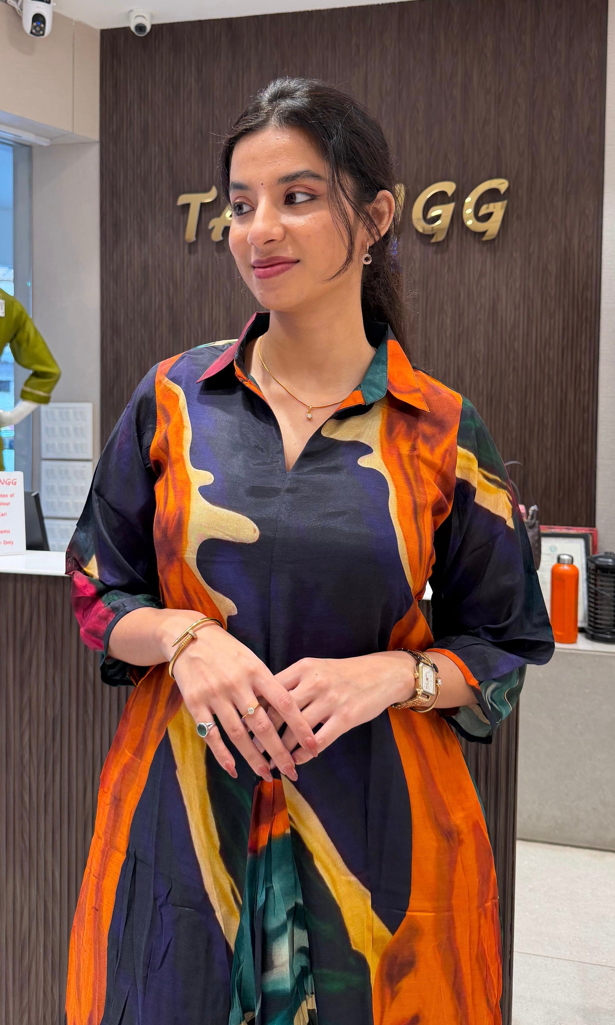 ORANGE Georgette Long Shirt Dress