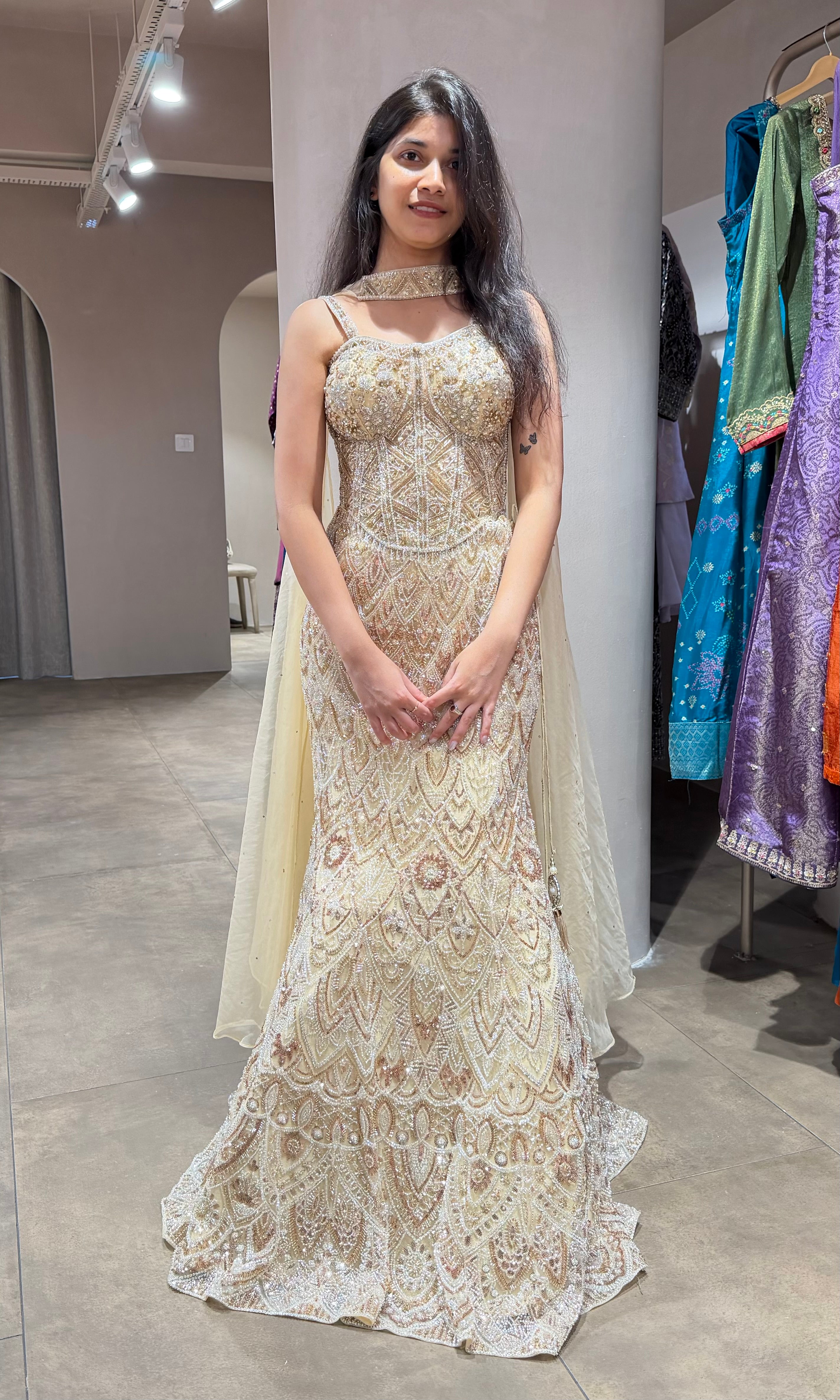 Cream LEHENGA WITH CORSET BLOUSE