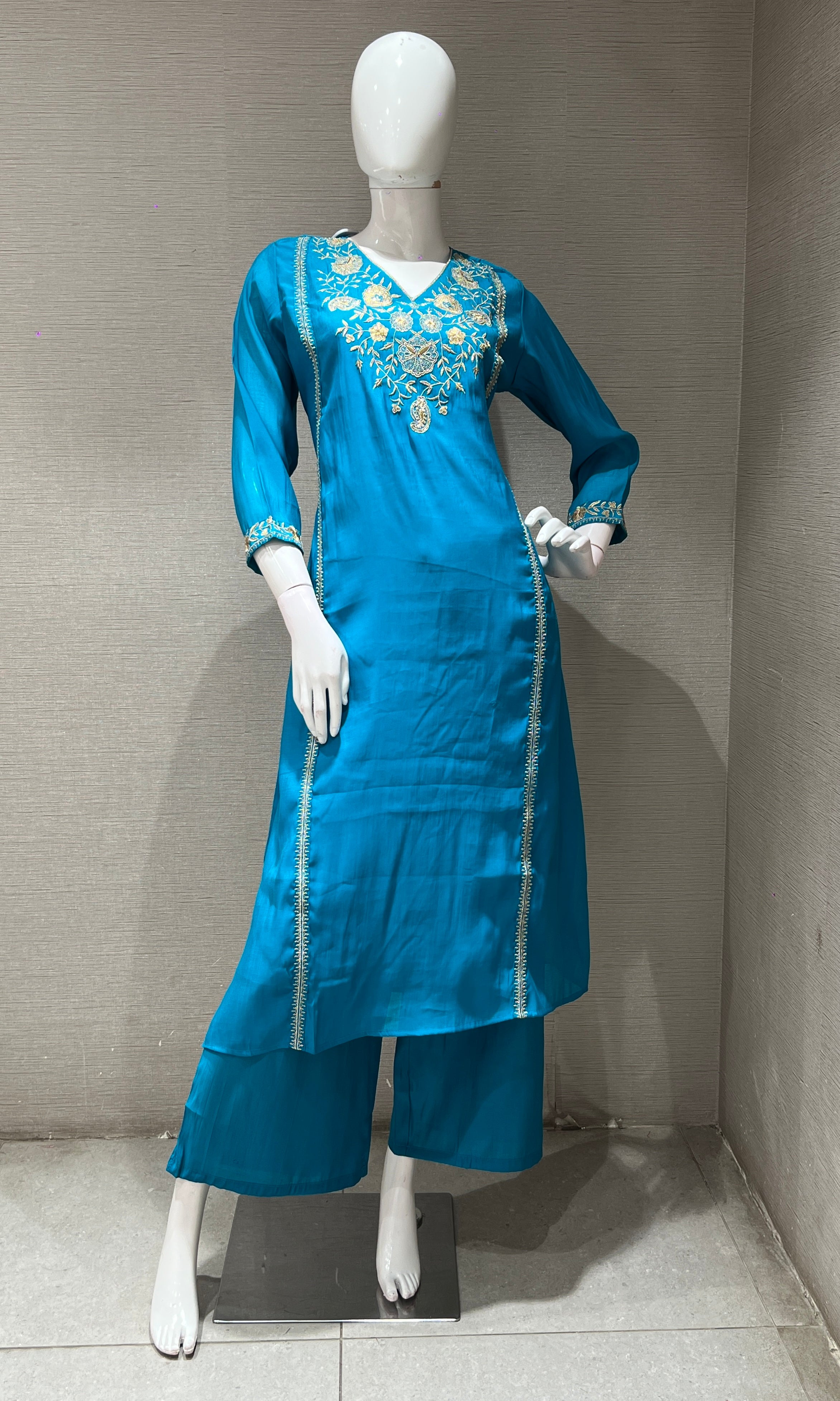 RAMA GOLDEN FLORAL EMBROIDERED KURTA SET