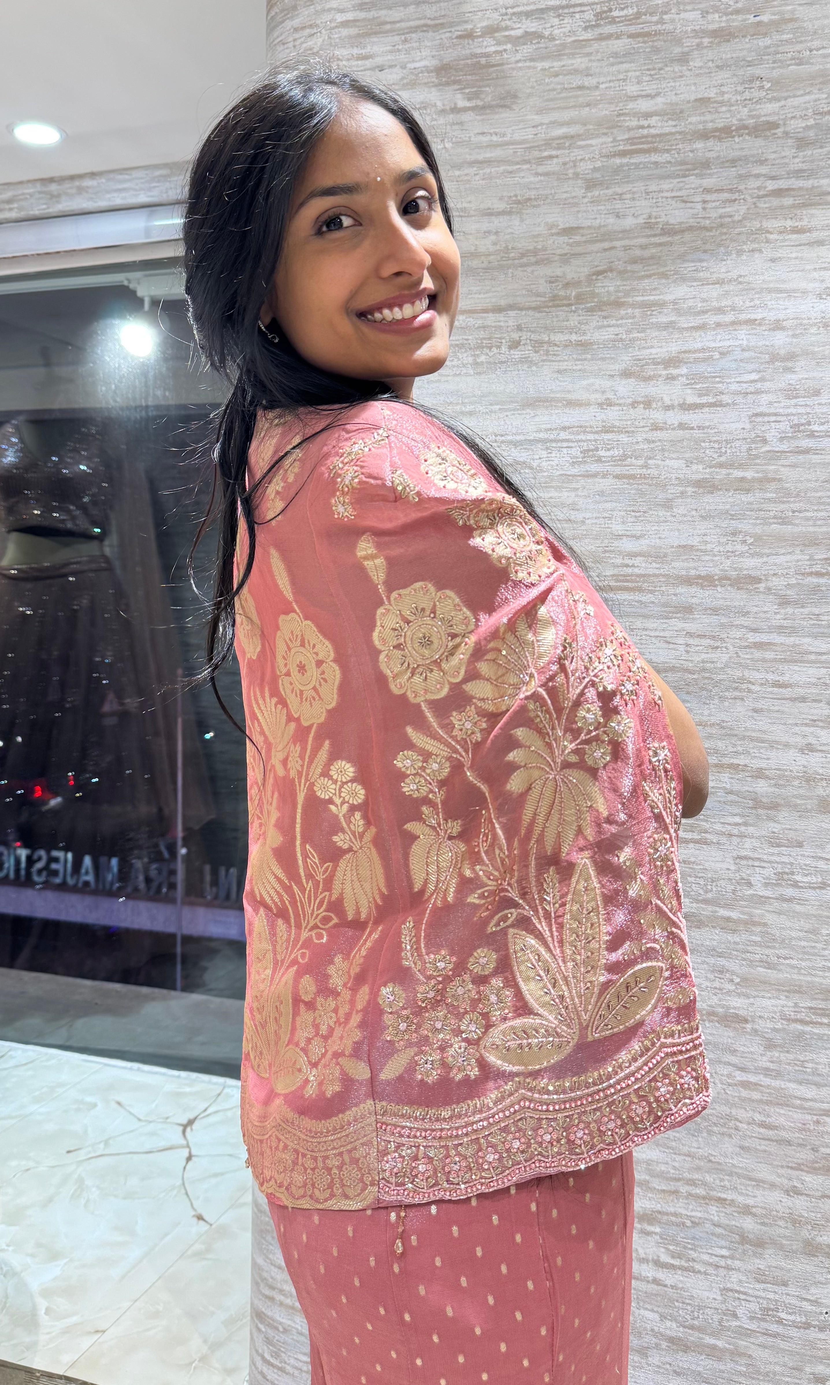 Onion pink embroidered palazzo set