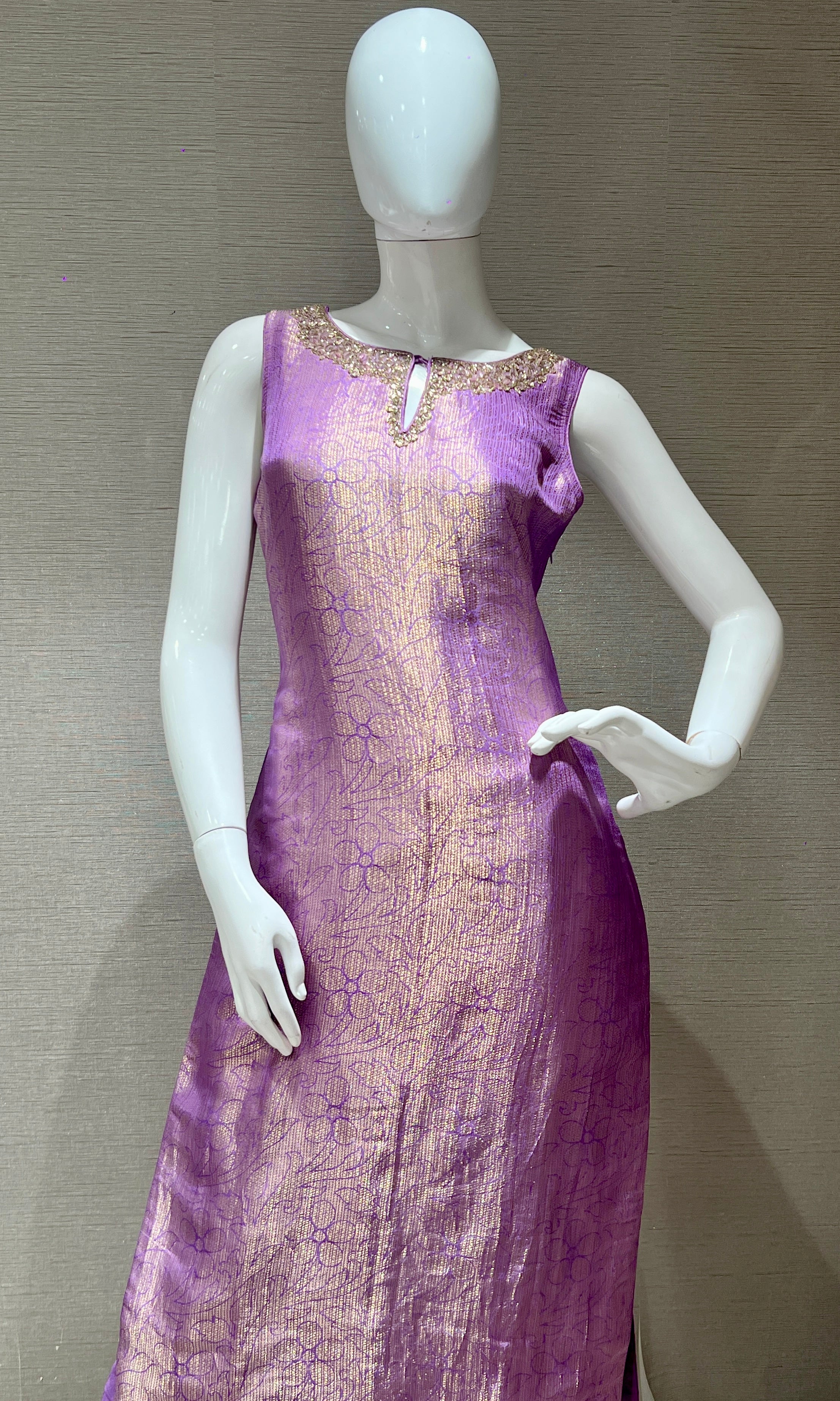 Lilac gold embroidered kurta set