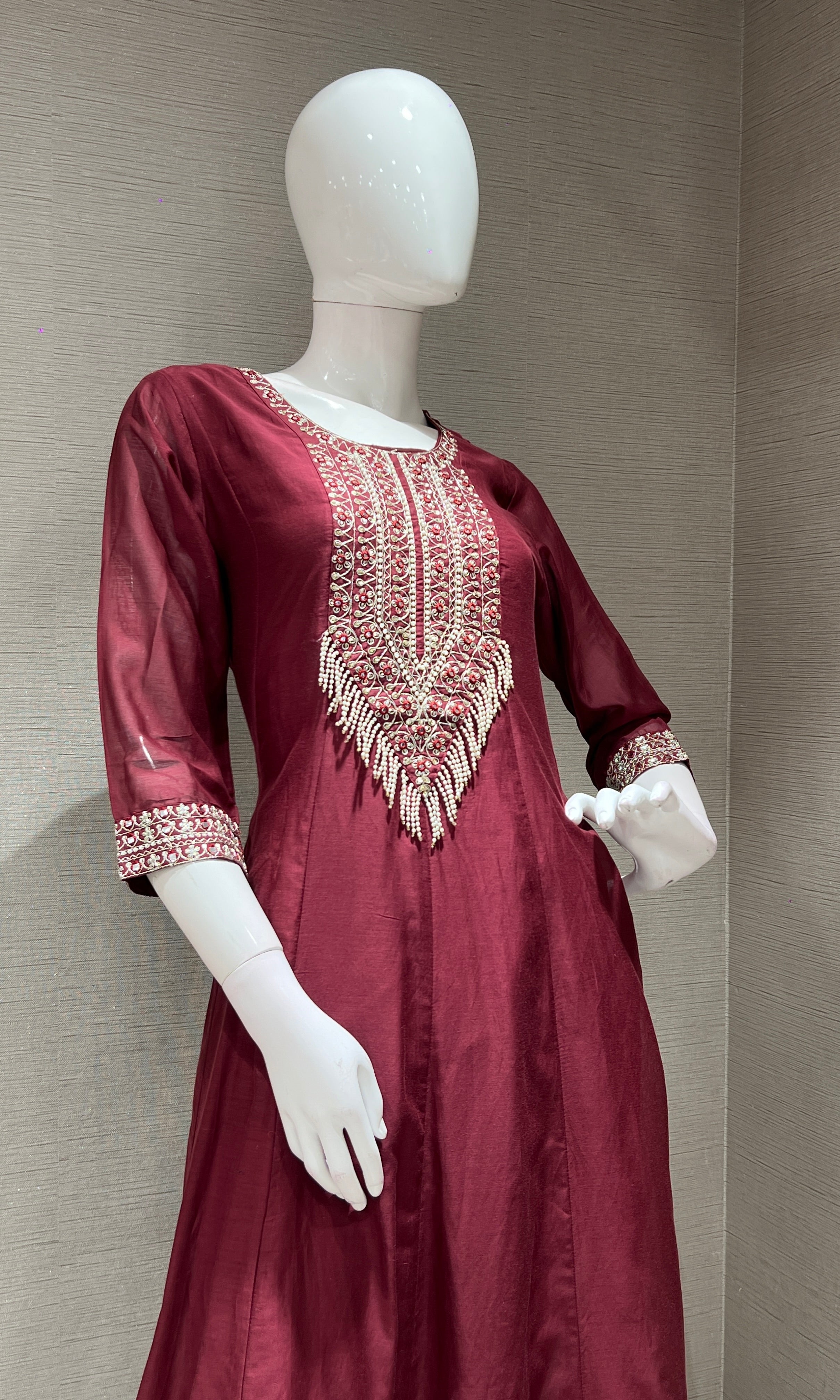 Maroon EMBROIDERED KURTA SET